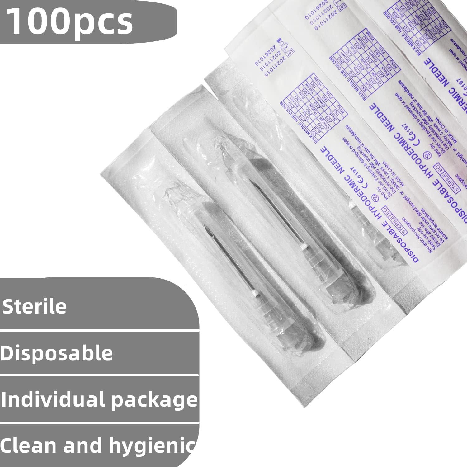 100 Pack 22Ga 1 Inch Sterile Disposable Injection Needle with Cap for Scientific