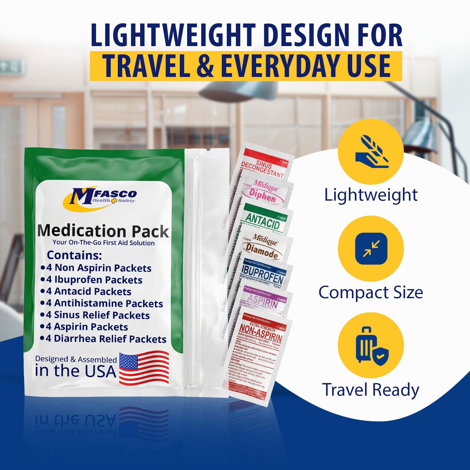 MFASCO – 7 in 1 – Travel Size Medicine Kit – TSA Approved | 28 First White