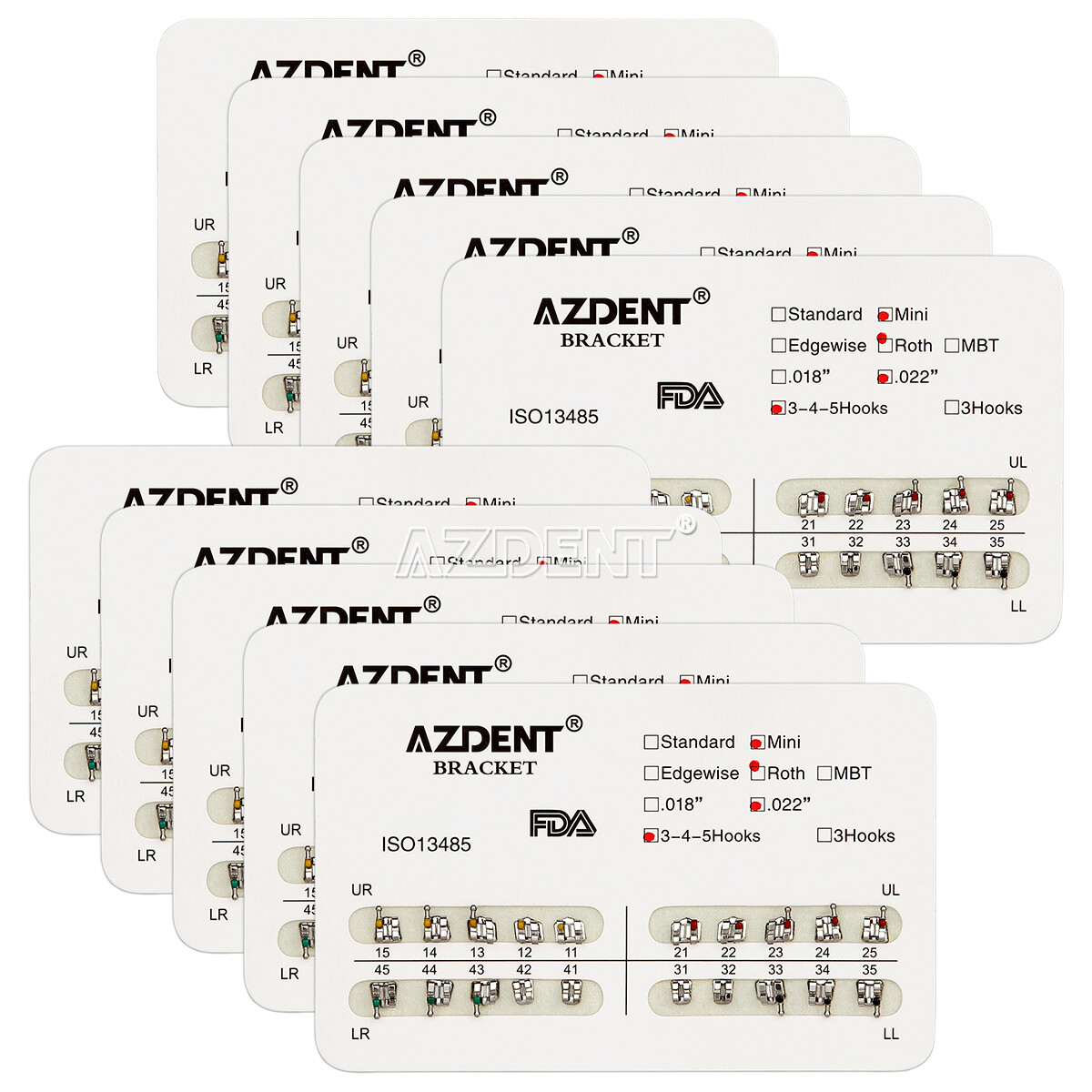 AZDENT Dental Ortho Brackets Metal Mini Roth.022/018 Hook 345/Arch Wire Nature