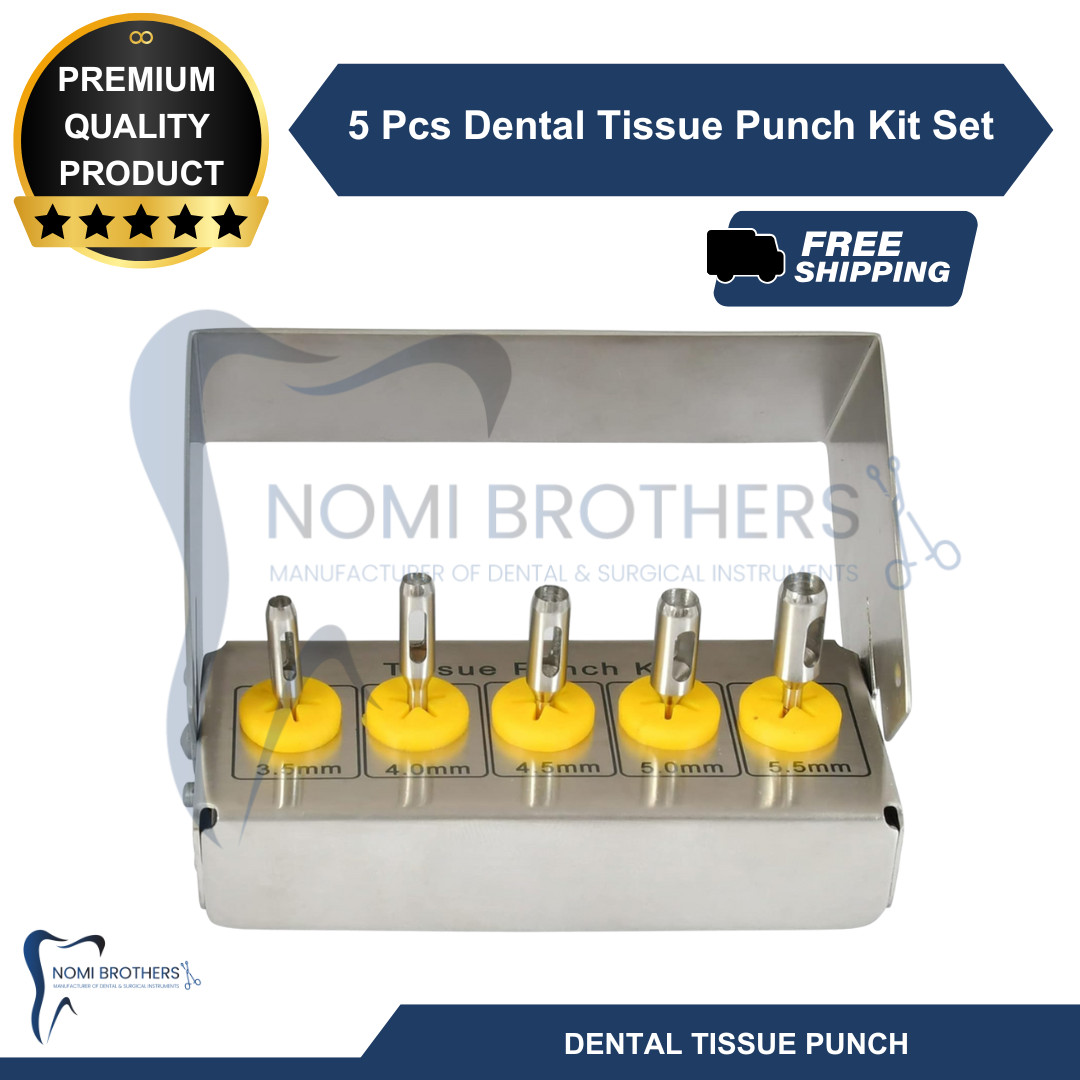 5 Pcs Dental Tissue Punch Kit set Surgical Surgery + Box Holder Autoclavable CE