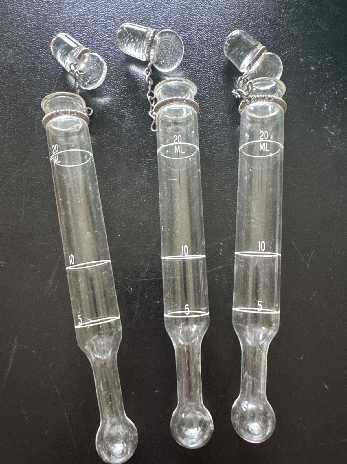 3 Vintage Glass Test Tubes 20 Ml Scientific Glass With Stoppers