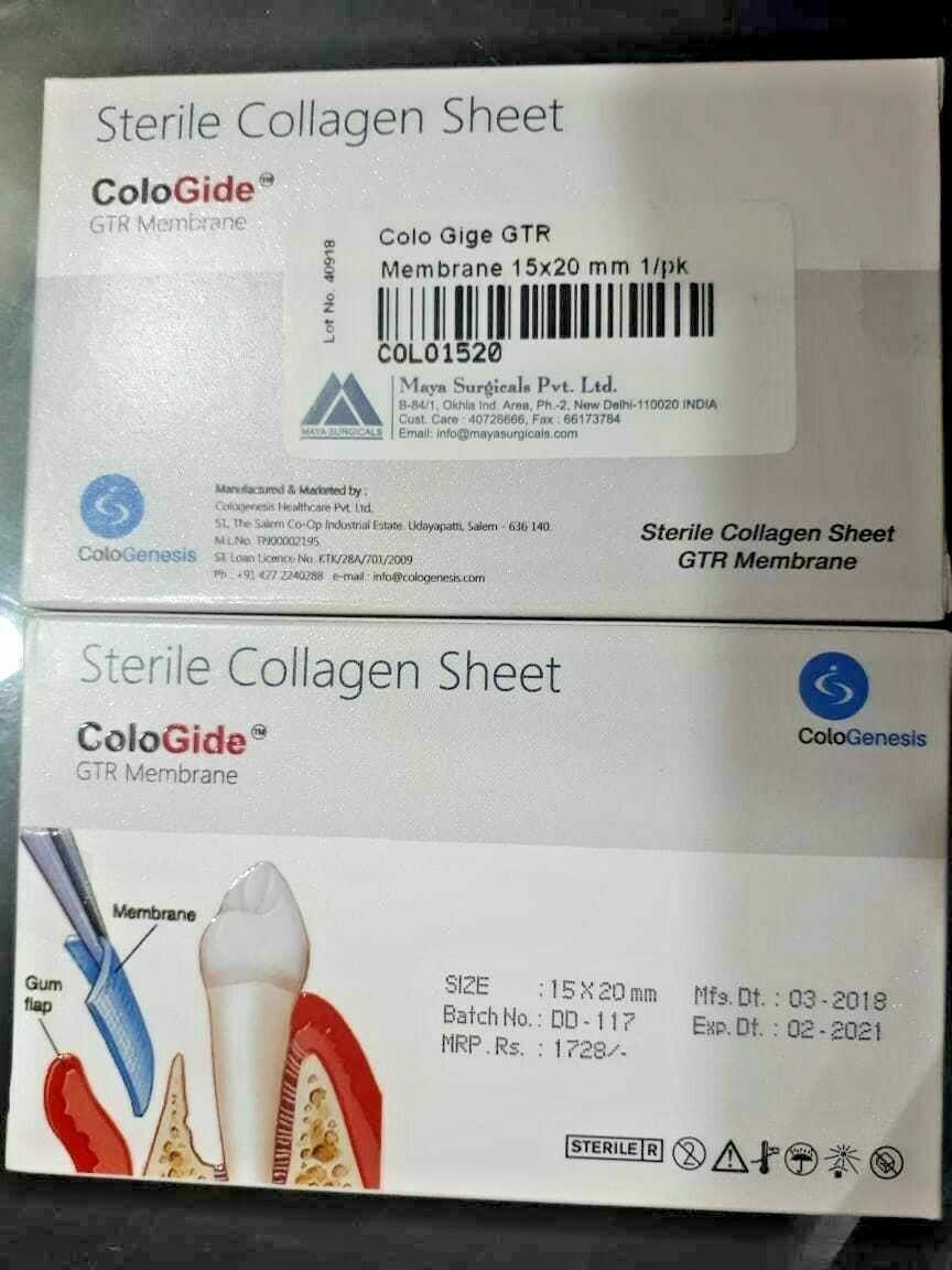 5 Pack of New Colo Gide Sterile Collagen Sheet GTR Membrane 10 x 15mm Free Ship