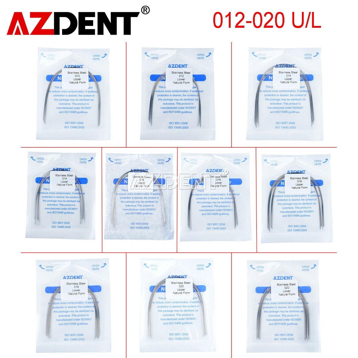 10 Packs AZDENT Dental Orthodontic Arch Wires Stainless Steel Round Natural Form