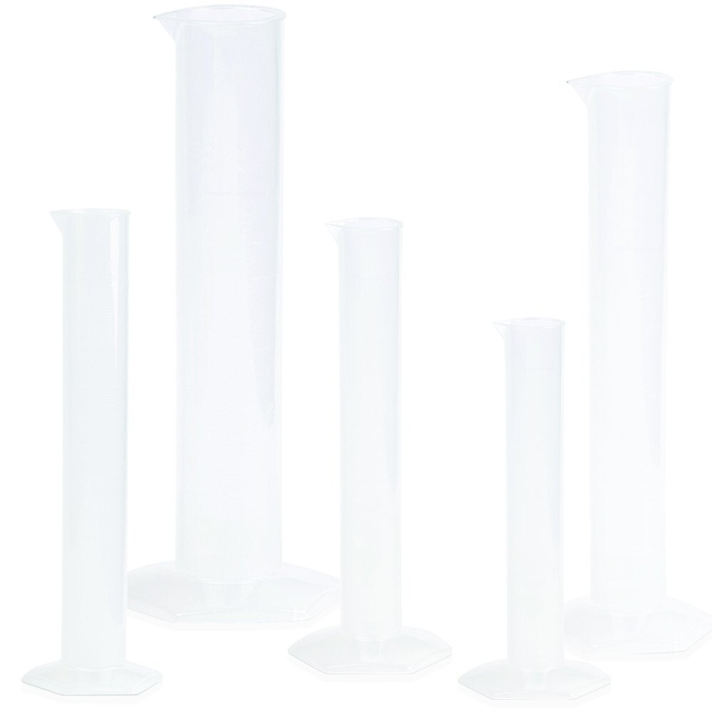 6 Polypropylene Plastic Grad Cylinder Sets -5 Sizes- 10,25,50,100,250ml