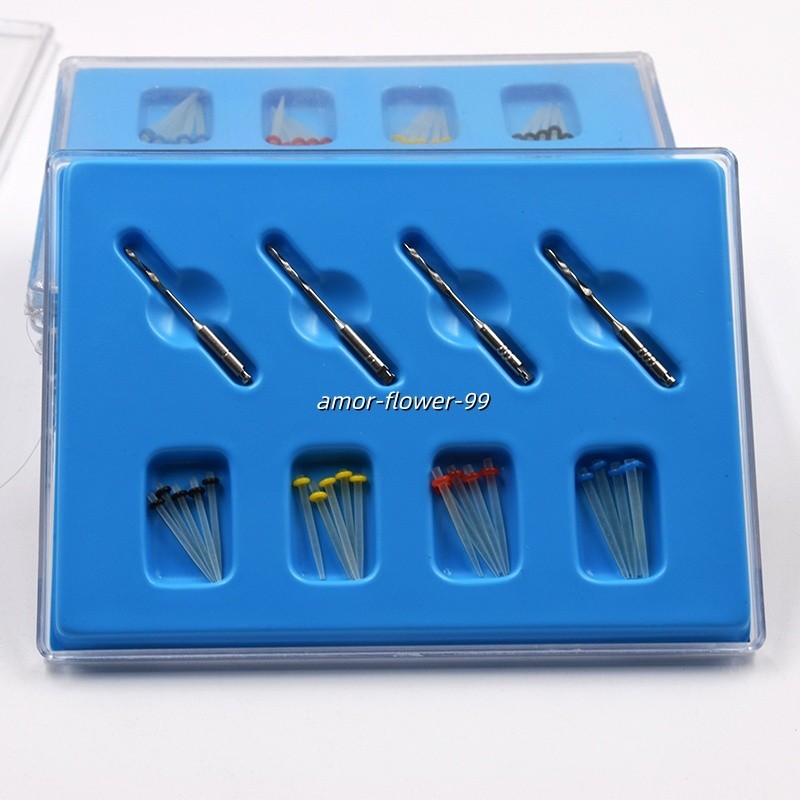 20 Pcs Dental Fiber Post Quartz Straight Post 1.0mm 1.2mm 1.4mm 1.6mm + 4 Drills