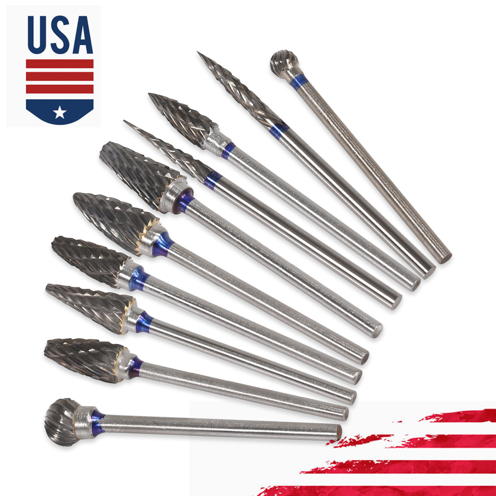 10Pcs Dental Lab 2.35MM Shank Polishing Straight Bur Drills Carbide Steel Burs