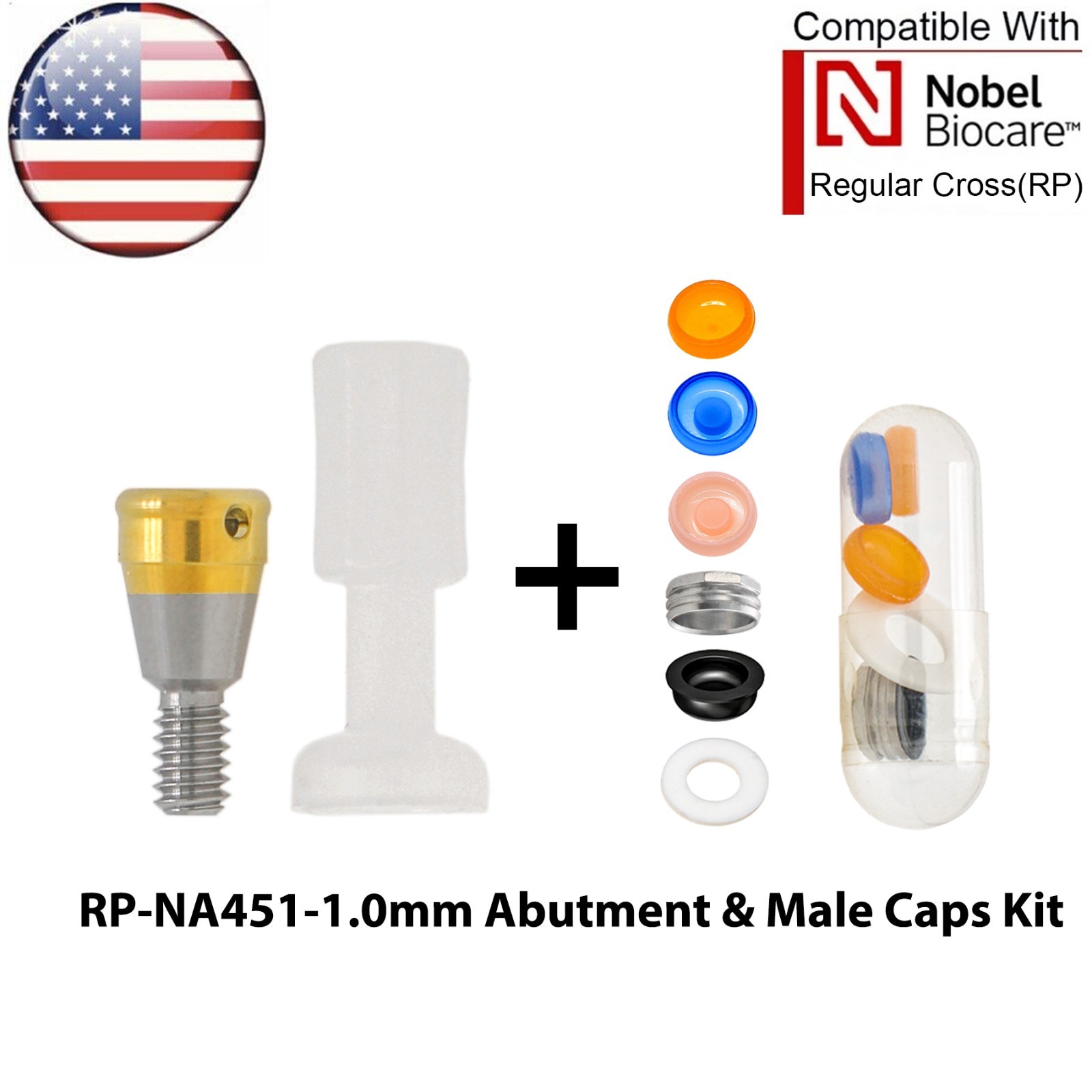US Locator Attachment Abutment Conical NP/RP & Male Cap Inserts For Nobel Active