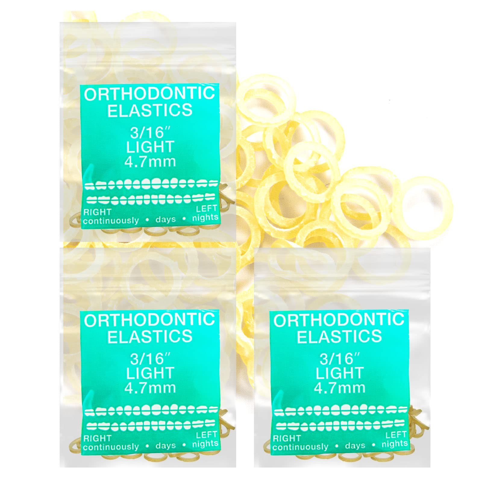 Latex Amber 3 Packs 300 counts 3/16inch LIGHT 4.8mm Intraoral Elastic Bands