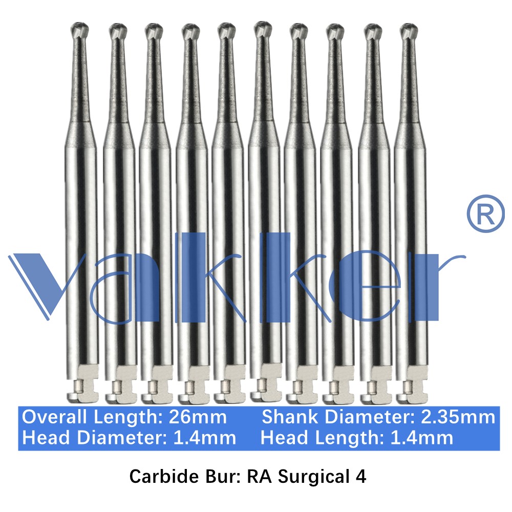 Vakker Dental Carbide Burs Latch Type RA SURG Surgical 4, 10pc/pk Round