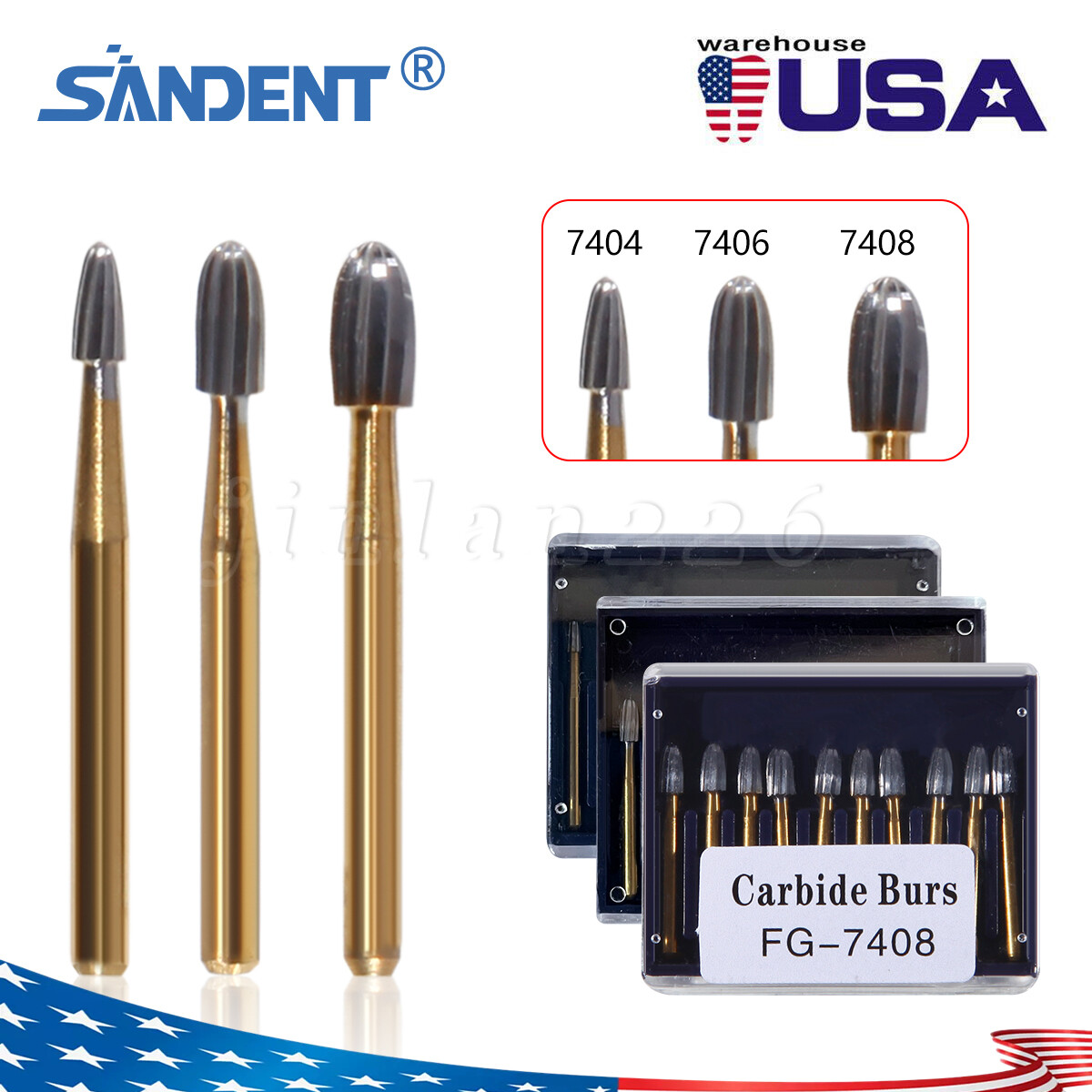 FG 7404 7406 8 Dental Trimming & Finishing Carbide Burs For High Speed Handpiece