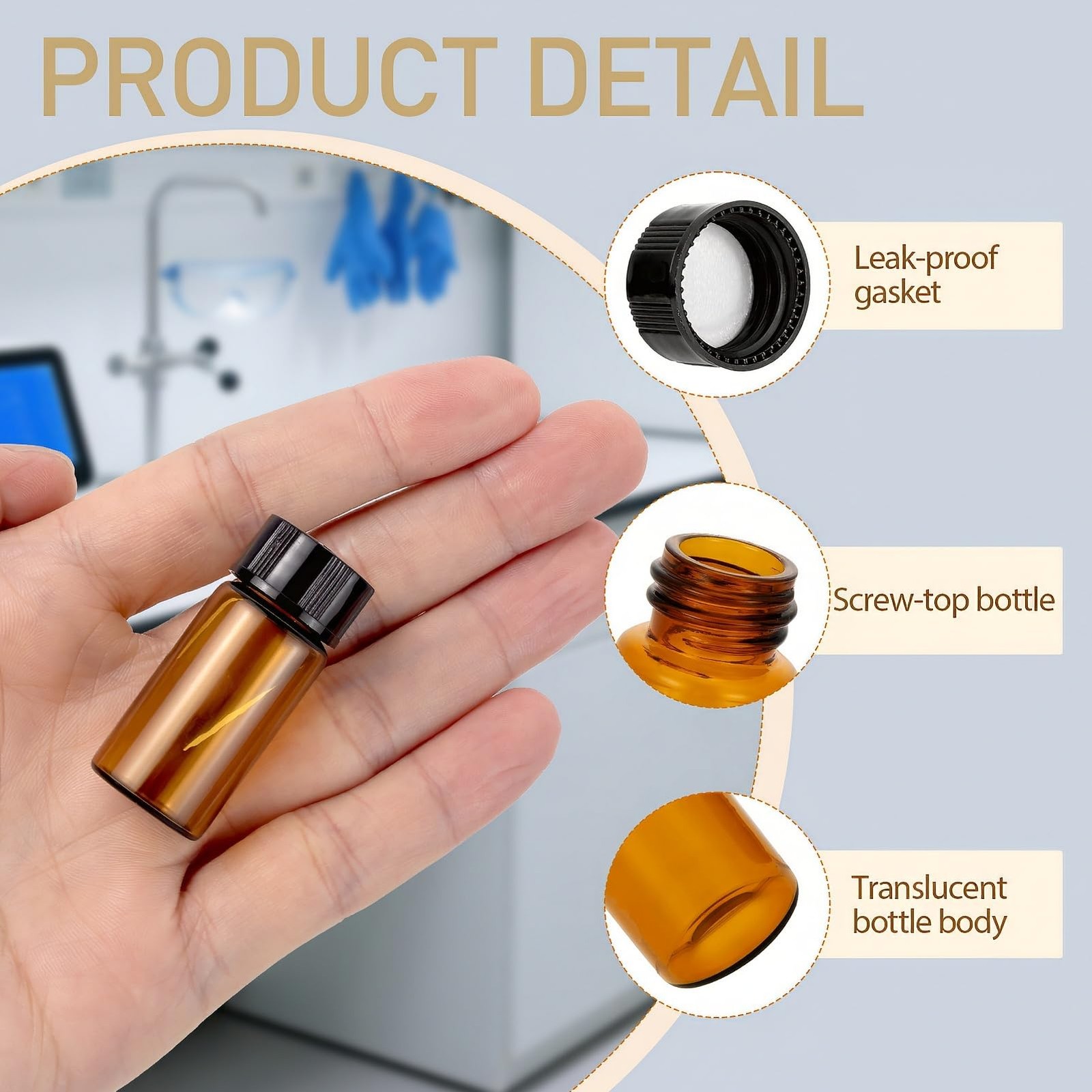 10 pcs 5ml Brown Glass Small Bottles, Screw Cap Lab Vials, Liquid Sample Coll…