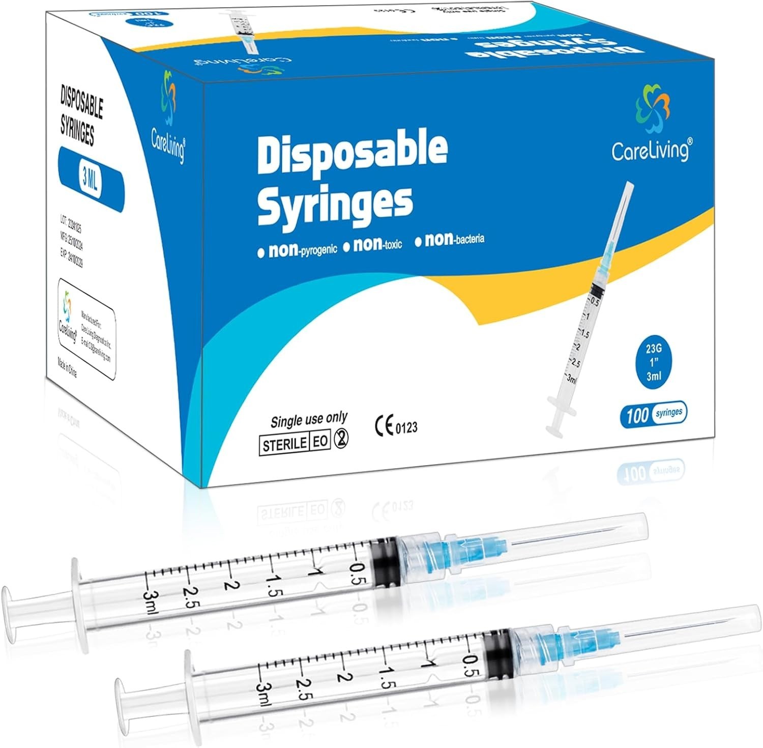 100 Pack 3ml Syringes 23g, 1.0 Inch Luer Lock Syringe Individually Packag
