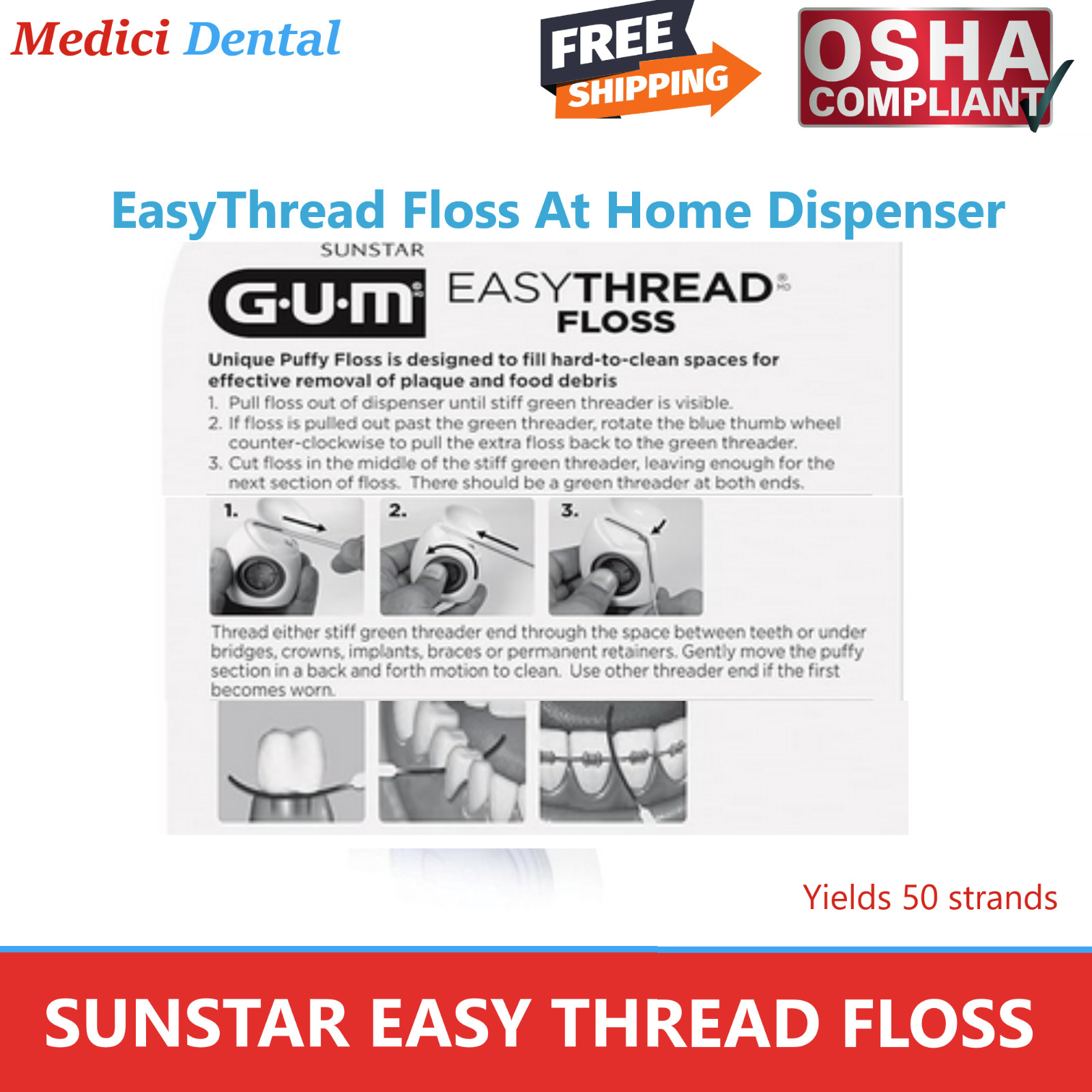 Dental Ortho Sunstar GUM EasyThread Floss Office Dispenser or Sample Pack 1/Bx
