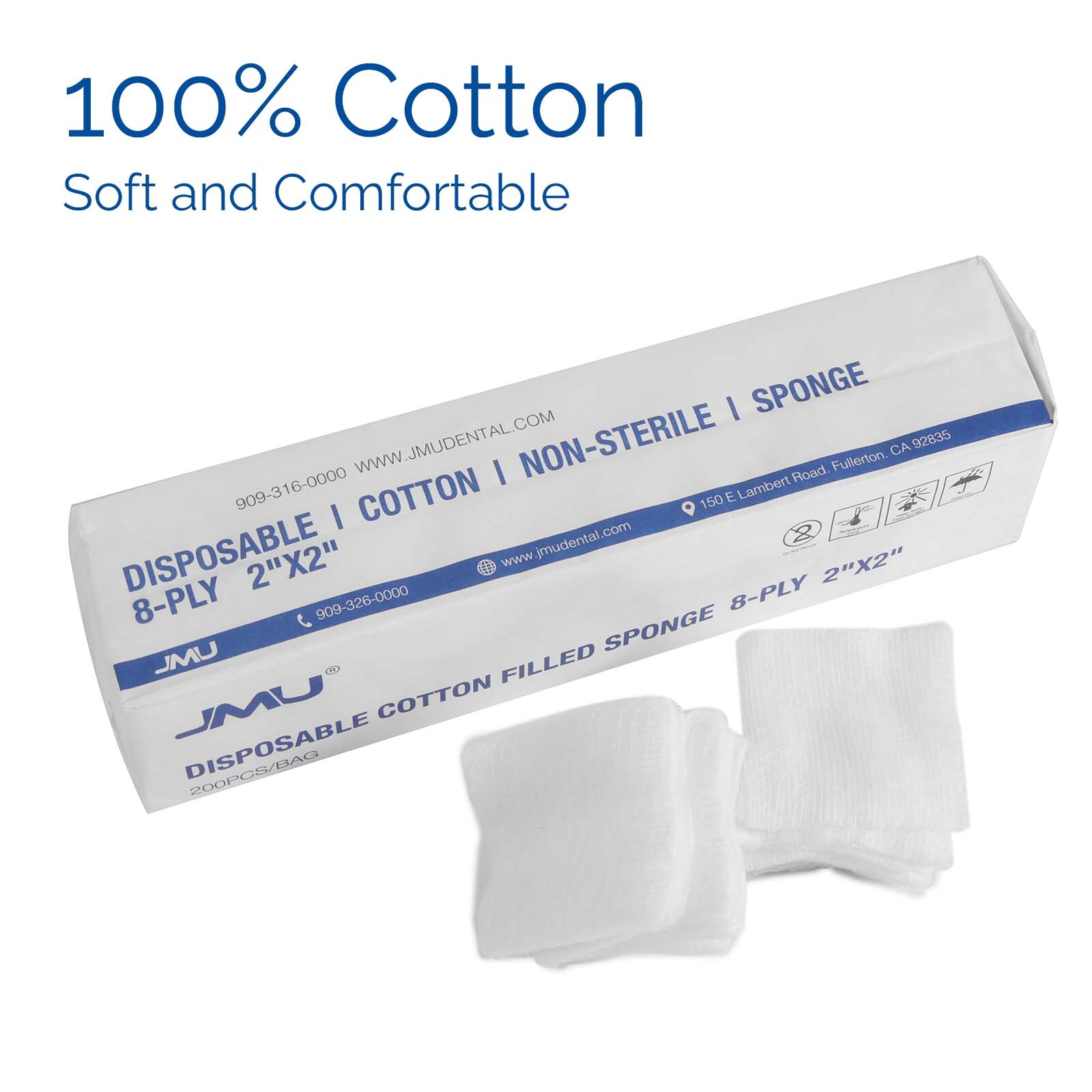 JMU Disposable Cotton Filled Sponge Medical Cotton Gauze Pads 8-Ply 2″X2″