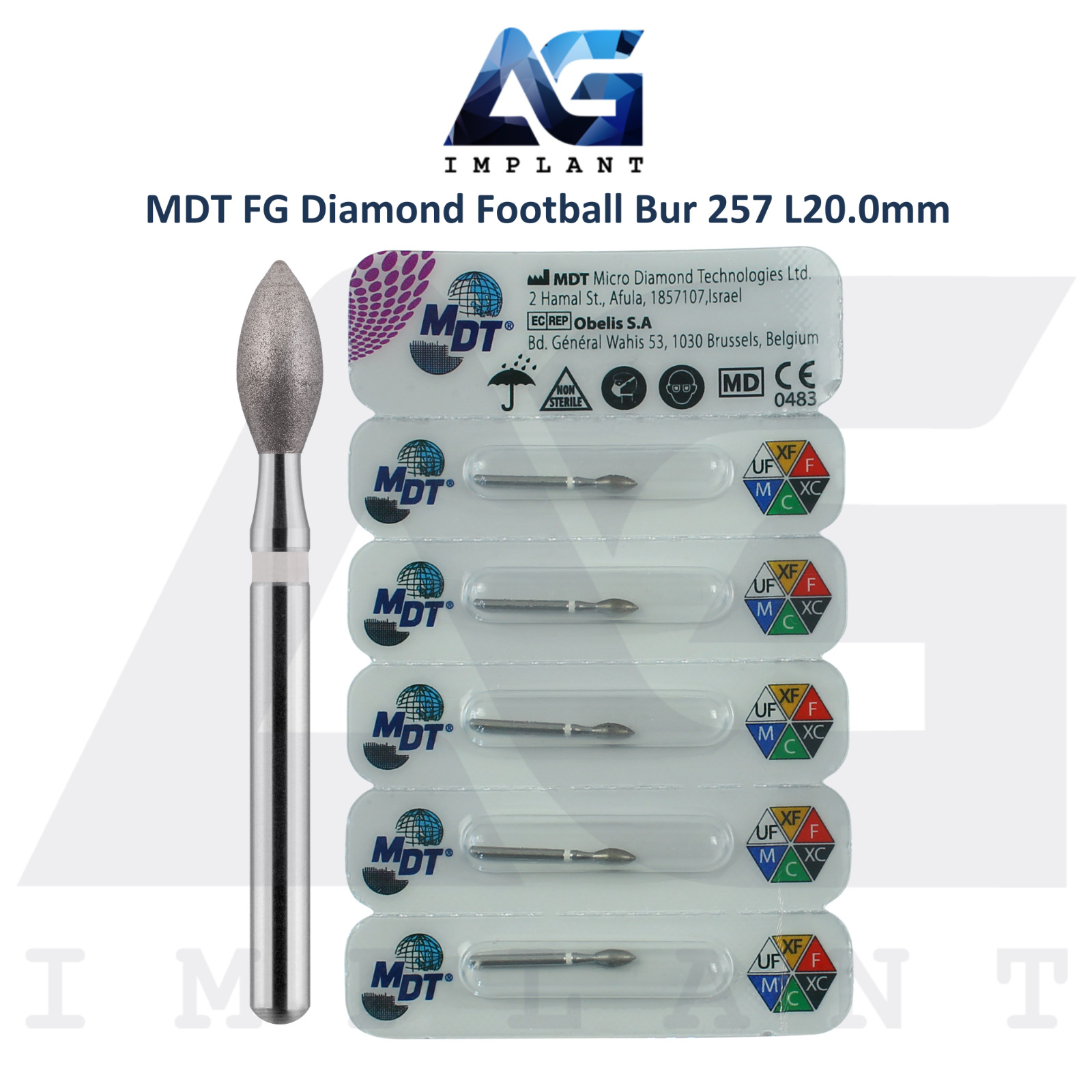 MDT Dental FG Diamond Coated Football Burs 257 L20.0mm Aesthetic Dentistry
