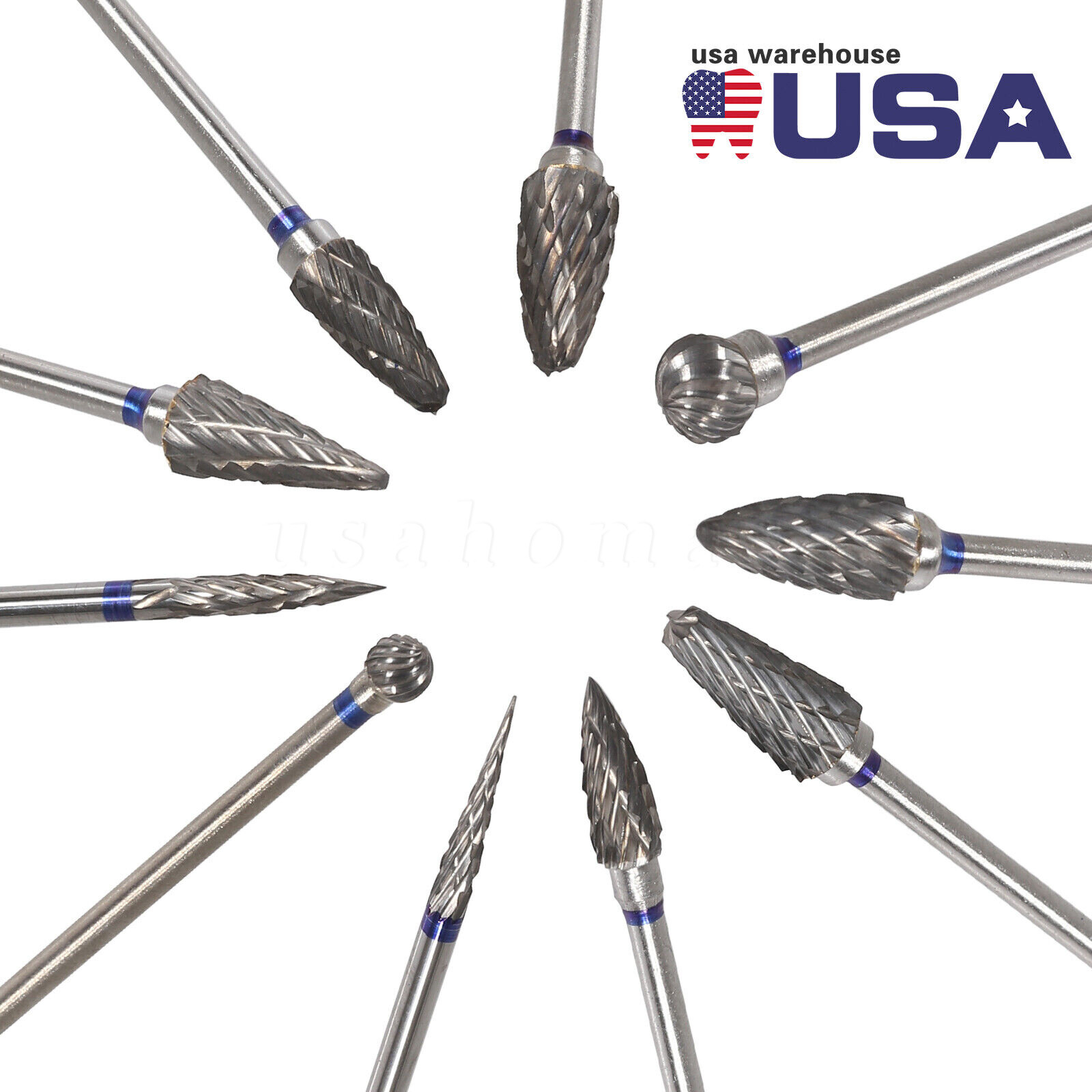 10pcs/Set Dental Tungsten Carbide Burs Plaster Alloy Acrylic Drill Polisher