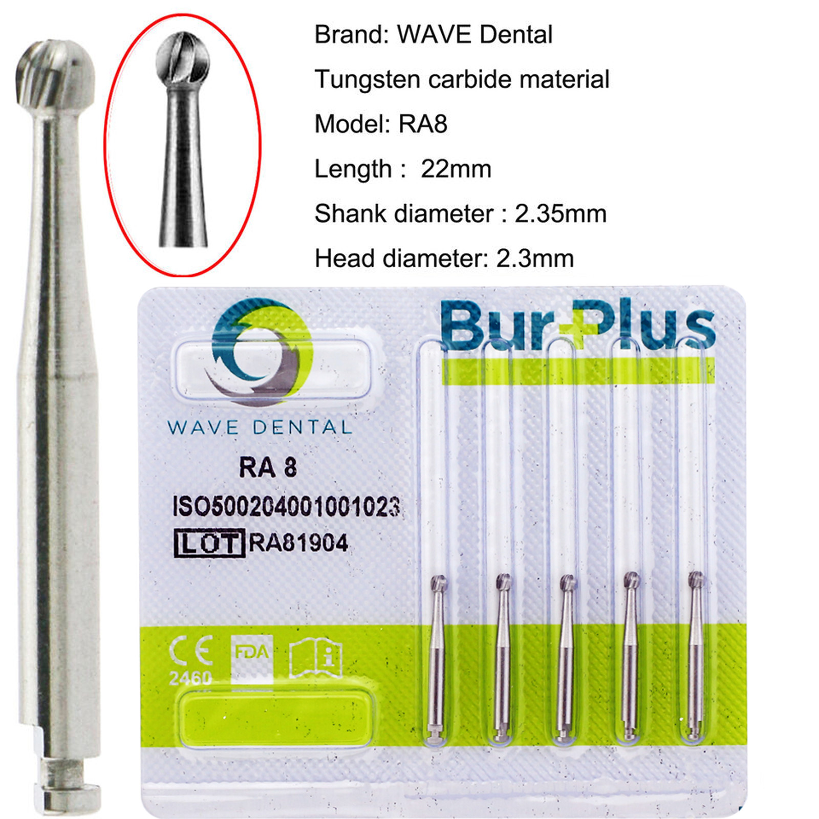 WAVE Dental RA Round Latch Type Carbide Bur Midwest LA For Low Speed Handpiece