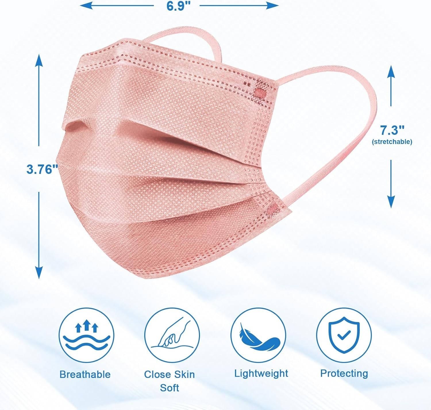 100/500 Pcs Disposable Face Masks, Breathable Mask 3 Layer with Nose Clip Ela…