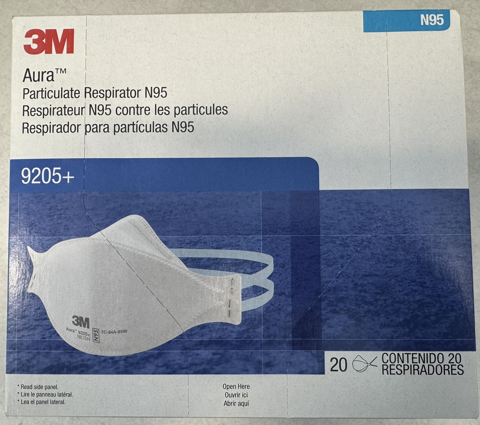 1 BOX OF 20 3M 9205+ Aura N95 Particulate NIOSH Protective Respirator Face Masks