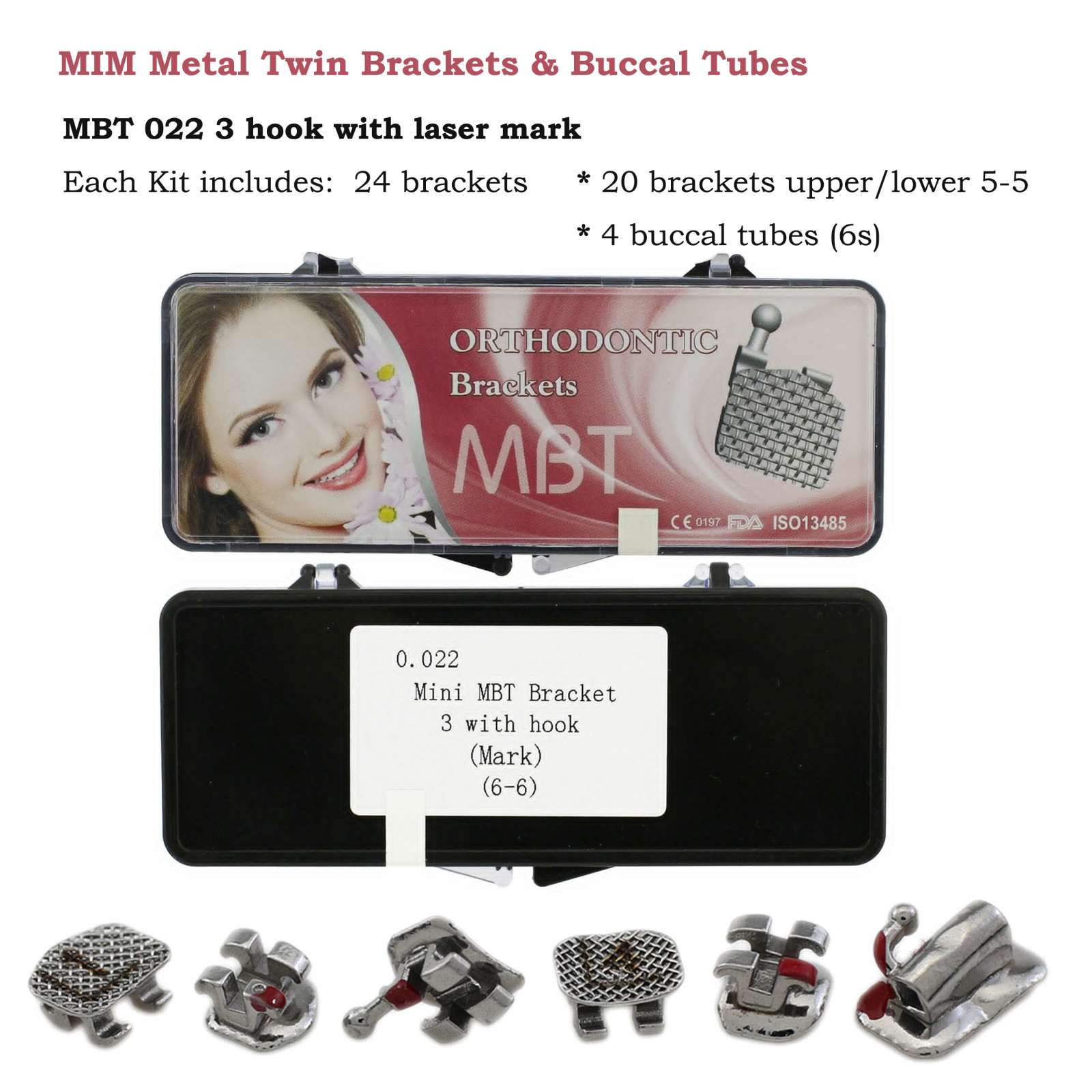 Dental Orthodontic Mini Bracket Braces Buccal Tubes Metal MIM Roth MBT 0.022 6-6