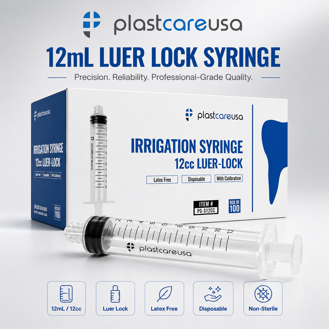 100 12ml 12cc Luer Lock Disposable Syringes (Non Sterile) Saline Oral Medicine