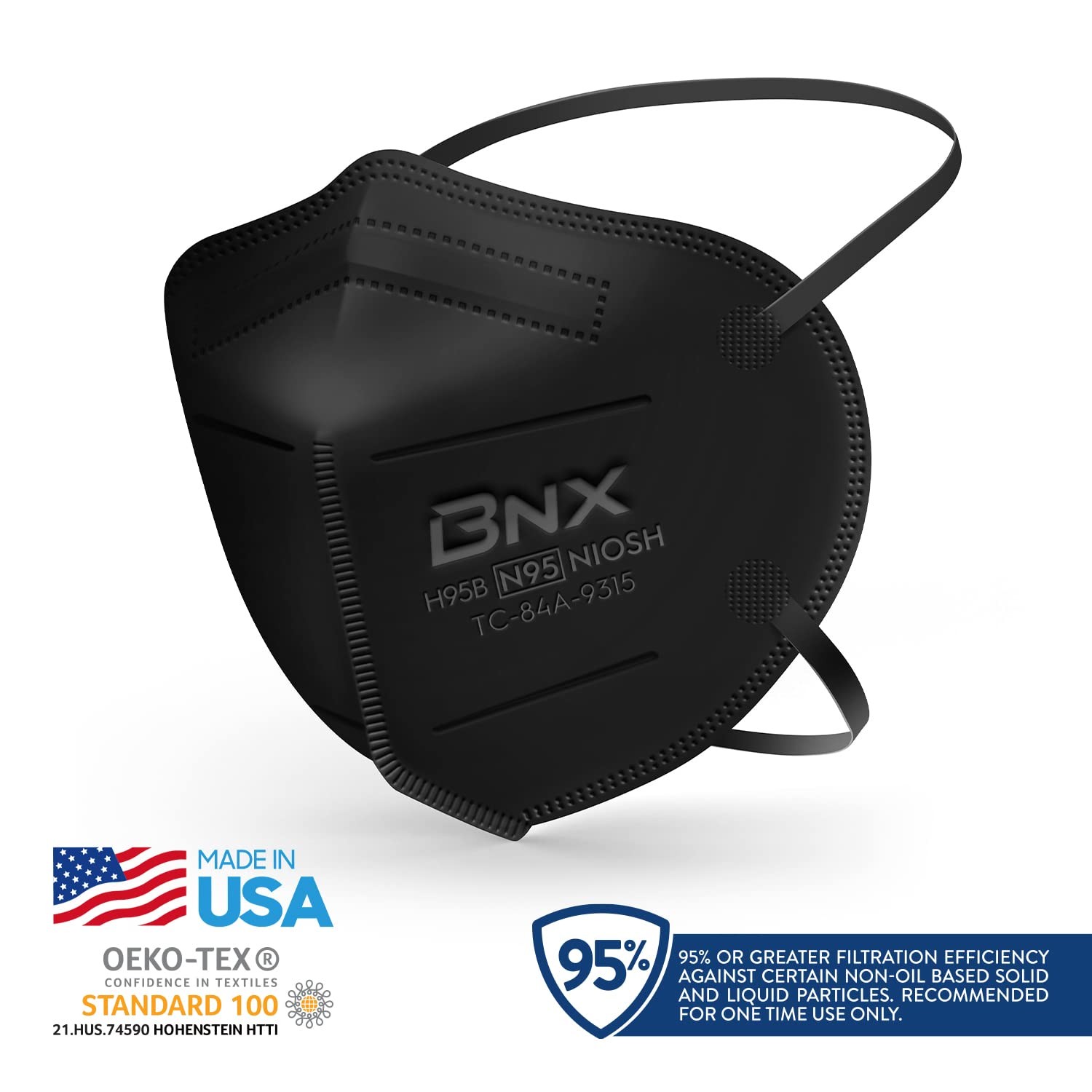 BNX N95 Mask Black MADE IN USA Particulate Respirator Protective Face Mask (1…