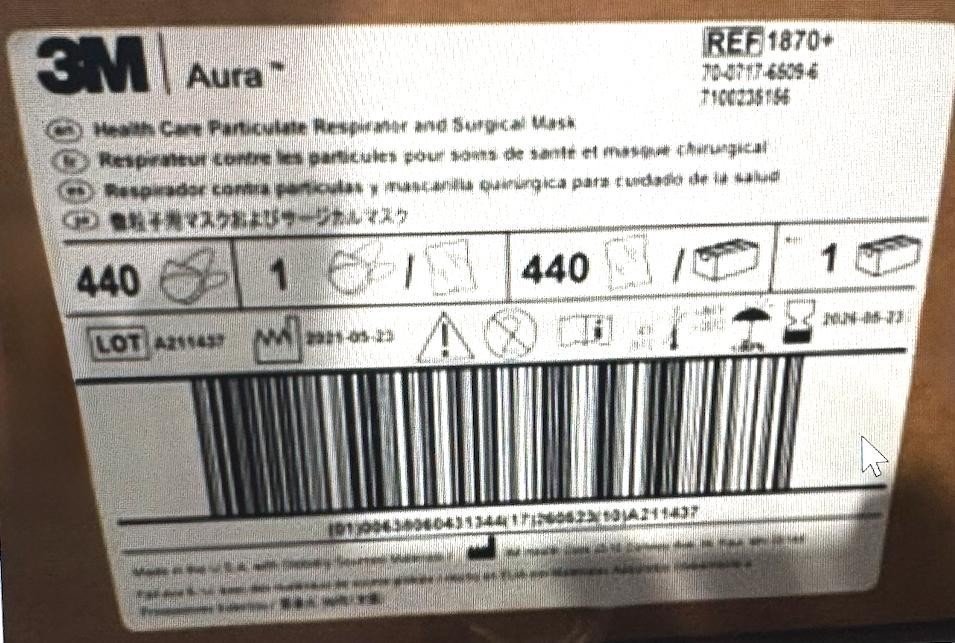 3M Case of 440 Aura N95 1870+ Respirator and Surgical Face Masks