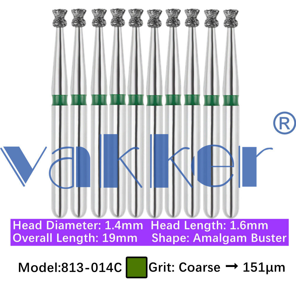 10pc Vakker Dental FG Diamond Burs for High Speed Inverted/ Double Inverted Cone