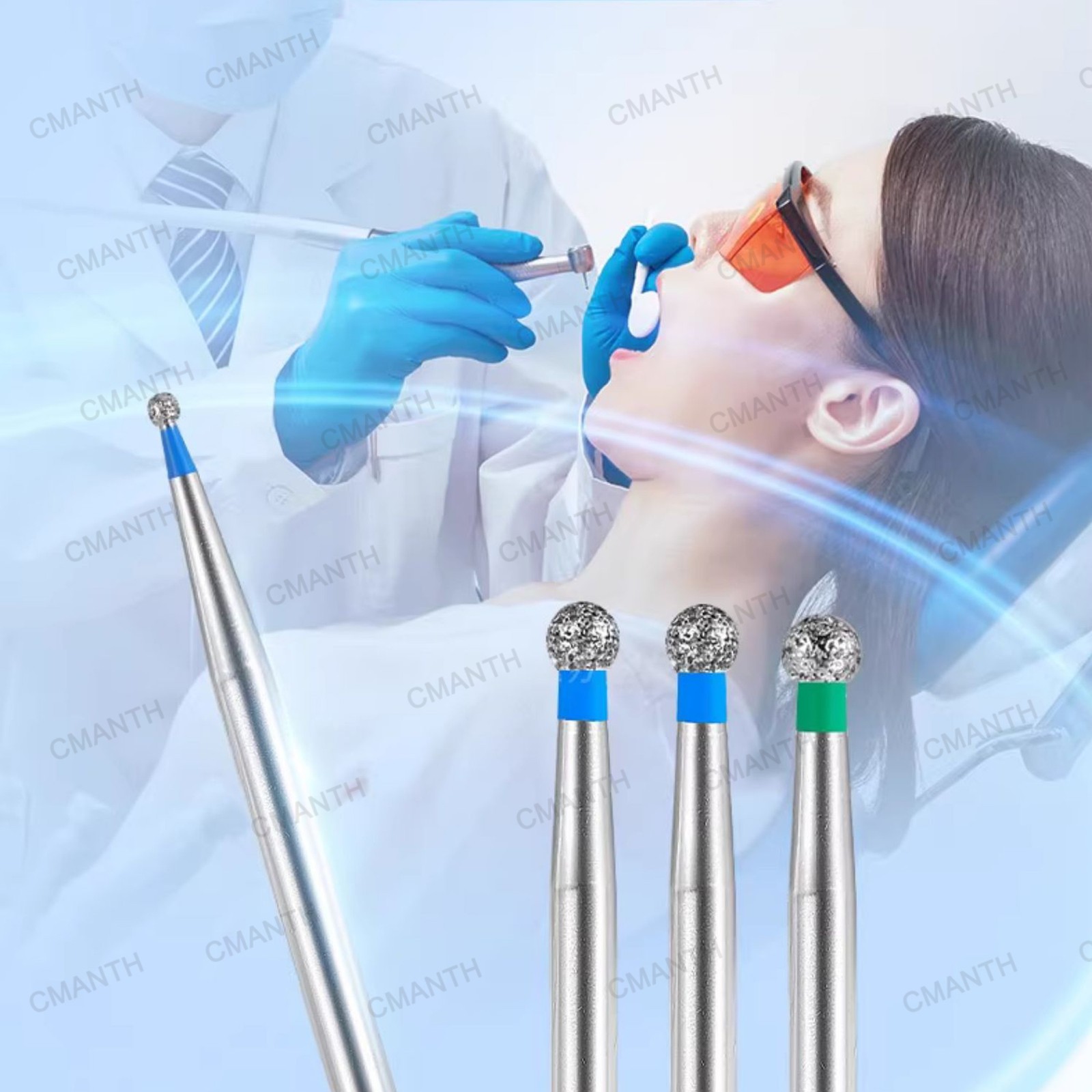 20PCS Dental Diamond Burs High Speed Bur Friction Grip Taper Flat End 848 845