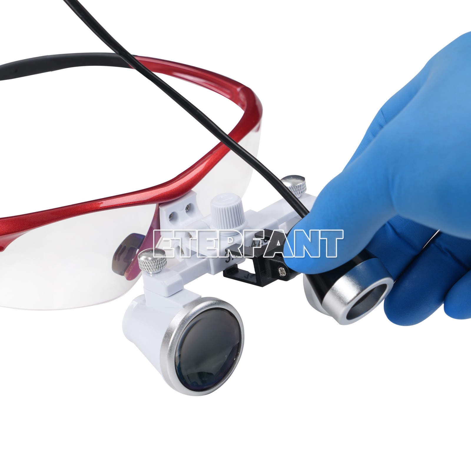 ETERFANT Dental Magnifier Medical Binocular Loupes Red+3W LED Head Light Lamp