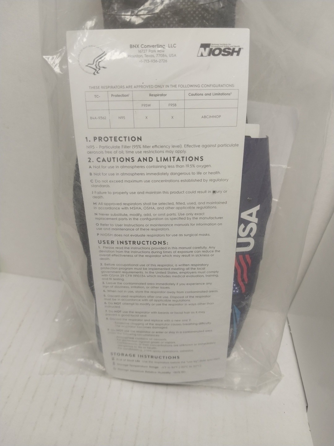 BNX N95 Mask Black NIOSH Certified MADE IN USA Particulate Respirator Protect…