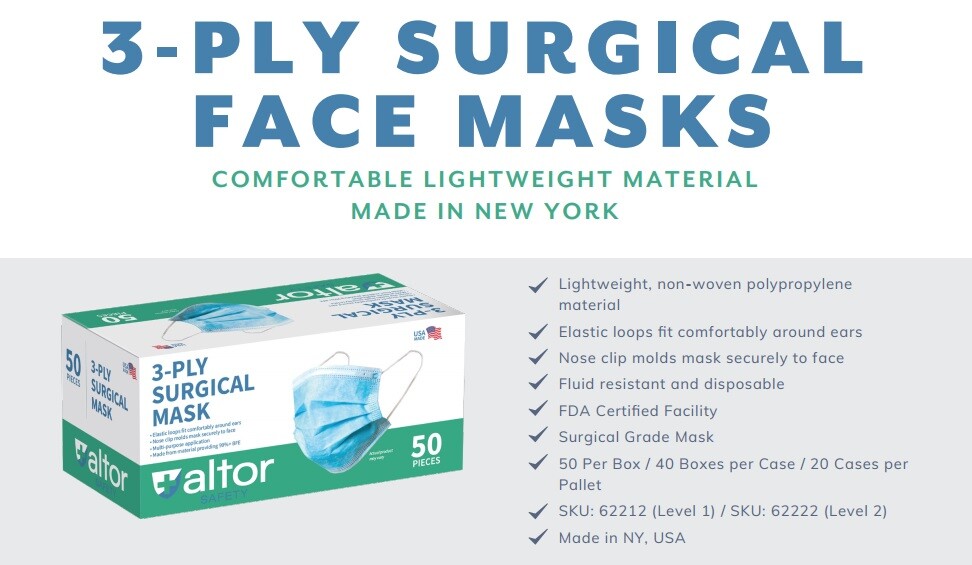 ALTOR 3PLY SURGICAL DISPOSABLE MASKS 99% BFE LEVEL 2 FDA Approved ✅ MADE IN USA