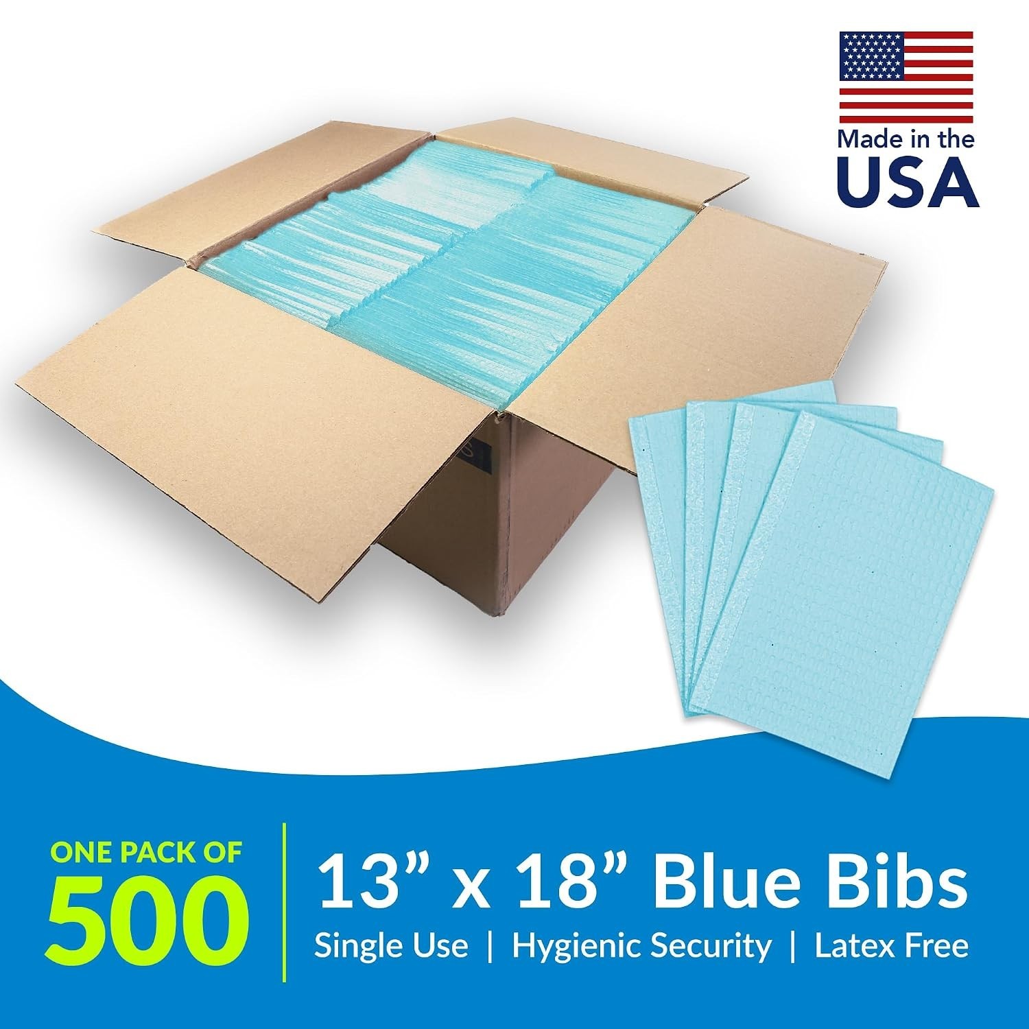 TIDI 1053 Avalon Dental Bib, Blue, 3 Layers, 13 W x 18 L (Pack of 500) NEW