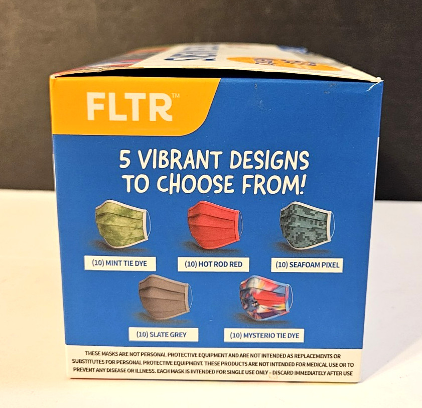 New Box of 50 Kids Face Masks w/20 Adjustable Ear Loop Clips by FLTR