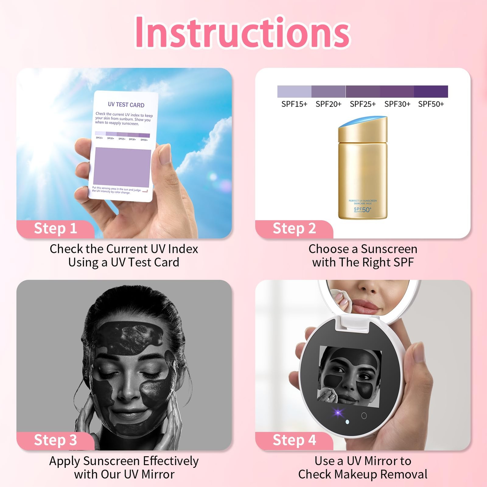 DESCHEN UV Camera Mirror for Sunscreen Test, 2X Makeup 3.8″L x 0.8″W, White