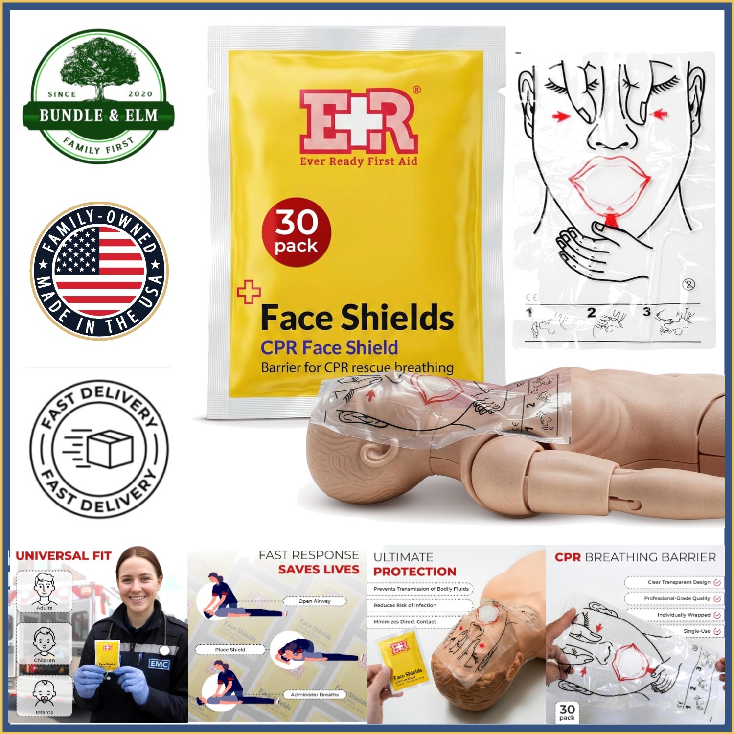 Fast Access CPR Face Shields with Instructions – 30 Count for Emergency Response