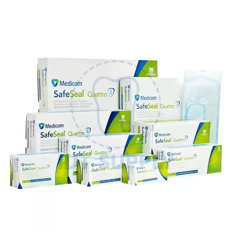Medicom Self-Seal Sterilization Pouches 200 Pcs 6 Sizes Dental Autoclave Blue