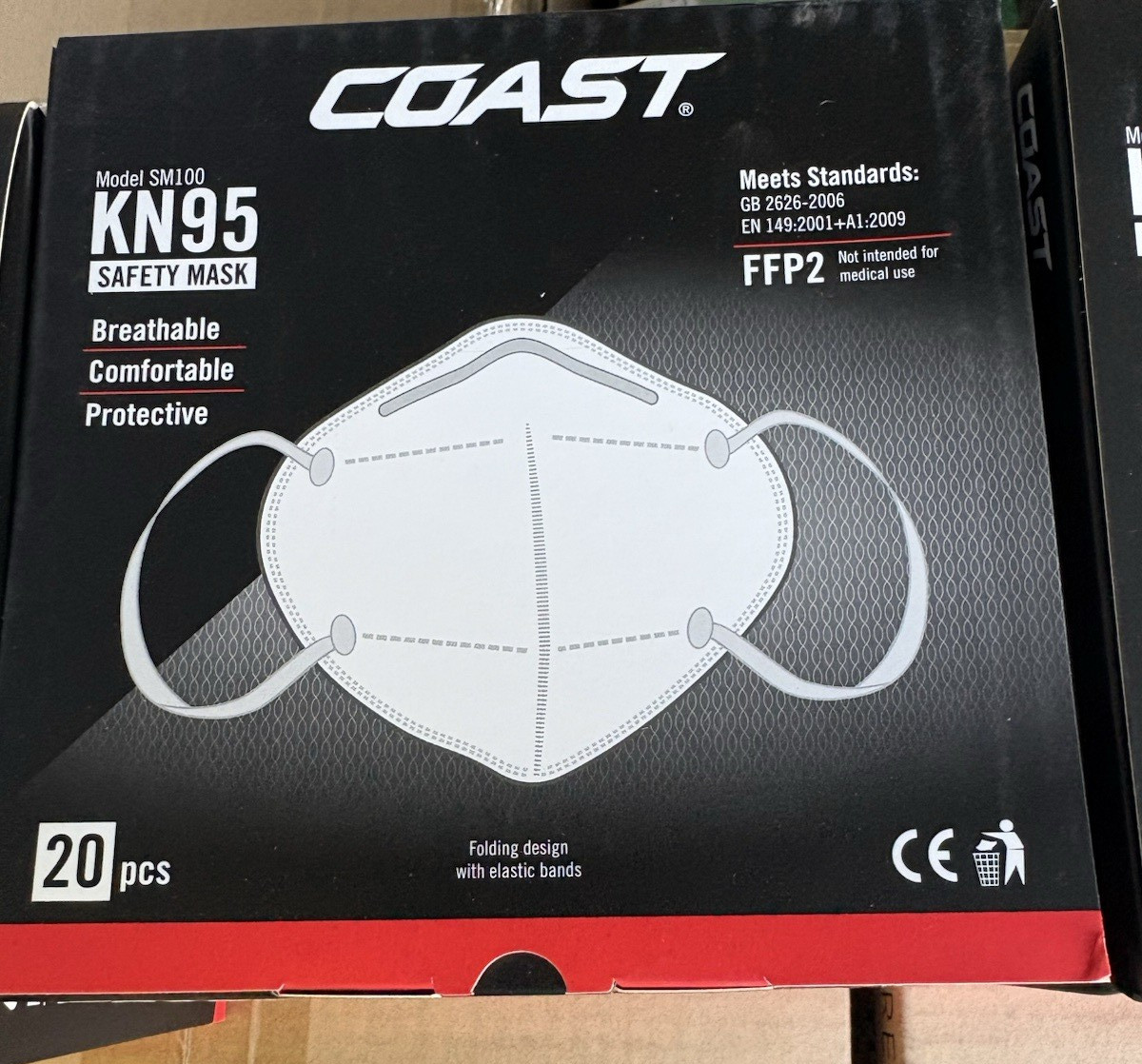 3 Boxes COAST KN95 CE Certified Face Mask – Ind. Packaged 60 Masks FreeShipping
