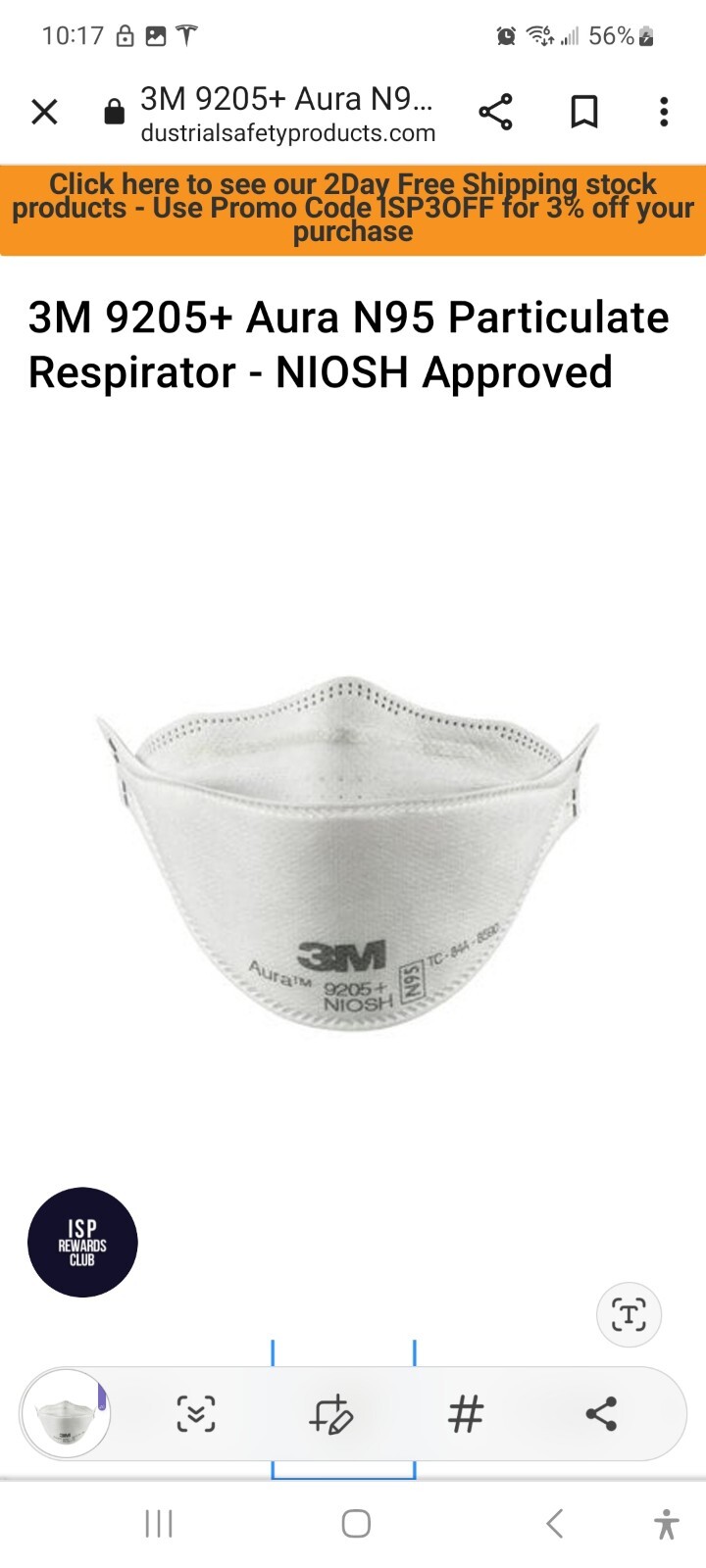 3M 9205+ AURA N95 NIOSH Approved Particulate Respirator Mask Face Masks USA MADE
