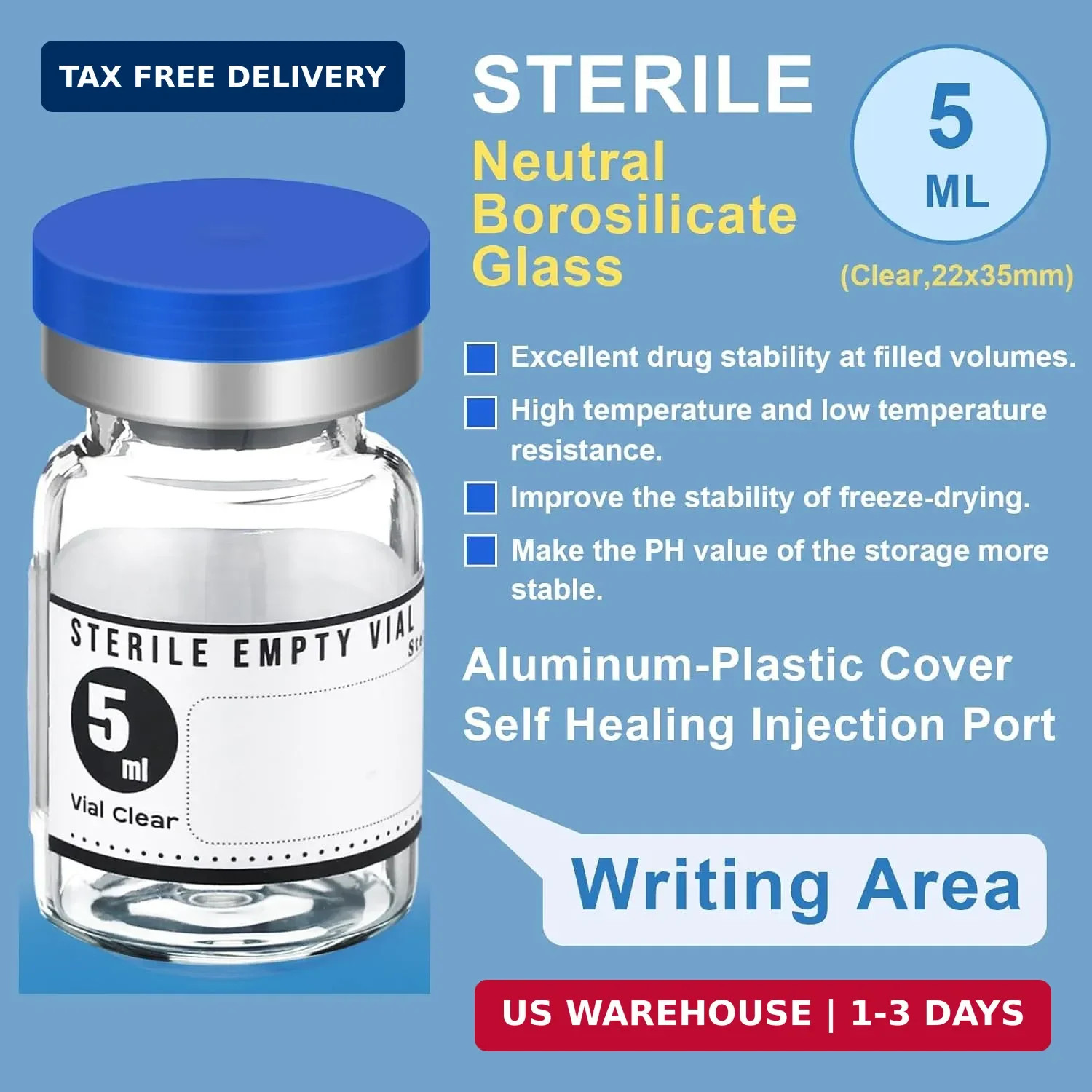 Threlaco 20 Pcs 5ml Sealed Sterile Empty Vials with Self Healing Injection Port