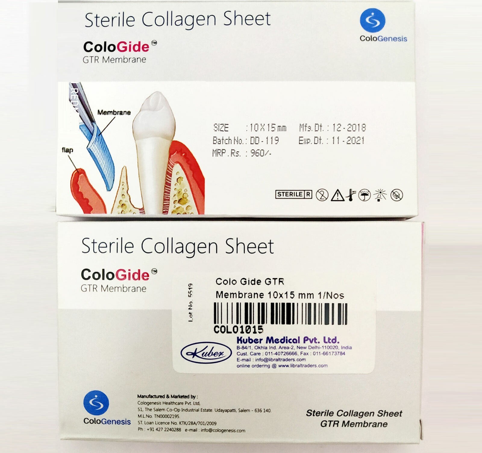 10 Pack New Colo Gide Sterile Collagen Sheet GTR Membrane 10 x 15mm -Free Ship