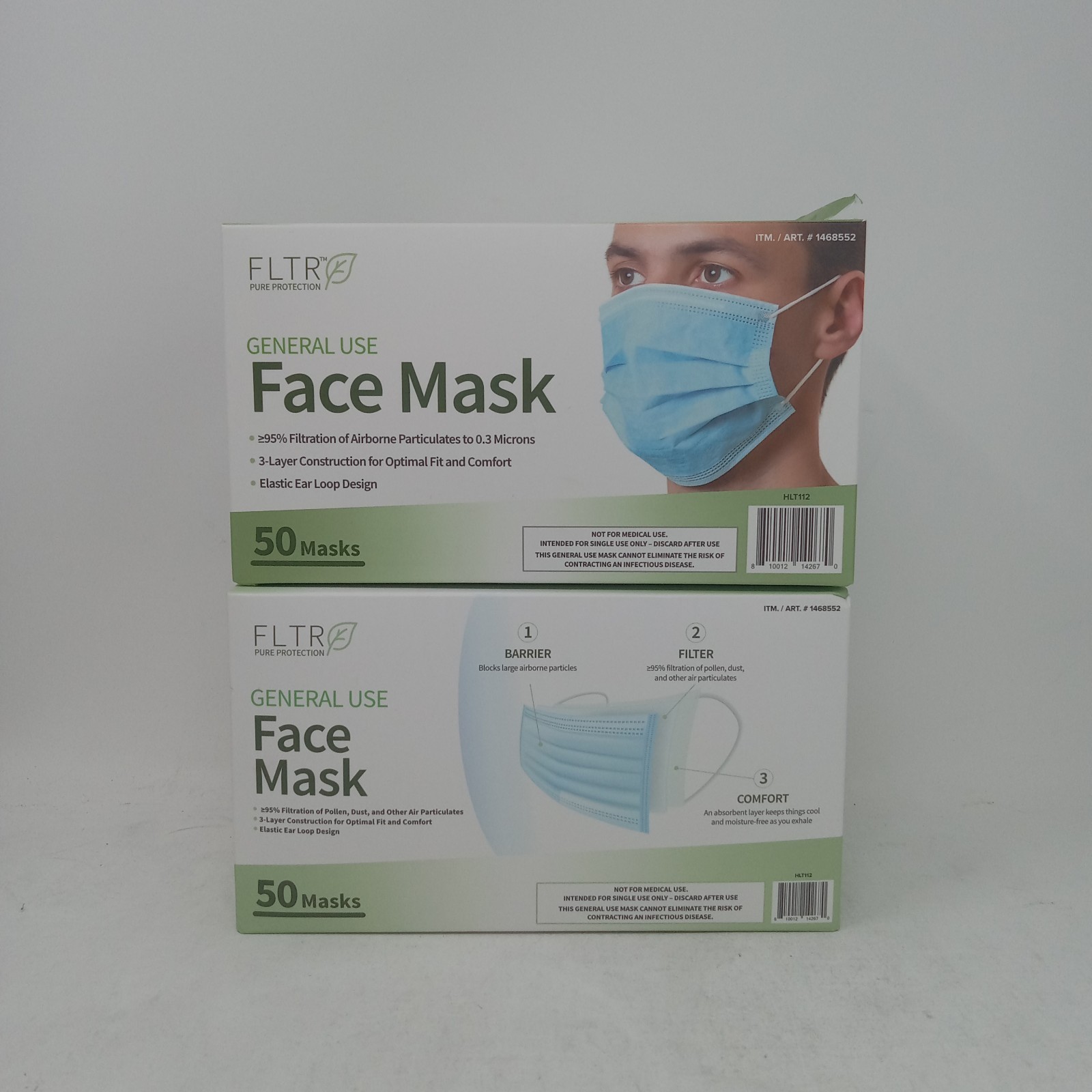 Face Mask FLTR General Use (Lot Of 2) 50 Ct. Each 3 Layer Construction Blue