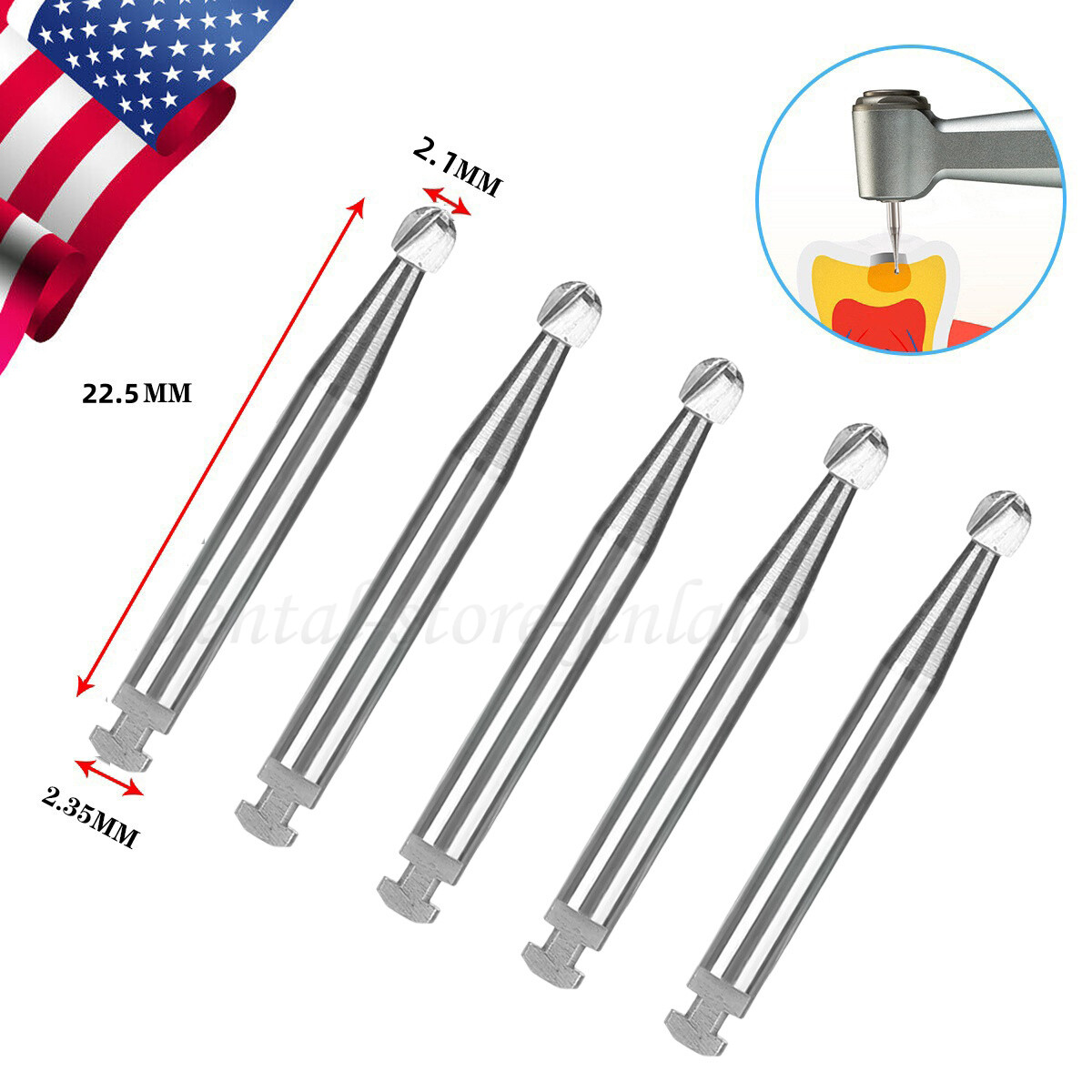 5 pieces Dental 22.5mm Round Carbide Bur Slow Speed Latch Type RA7 Burs USA