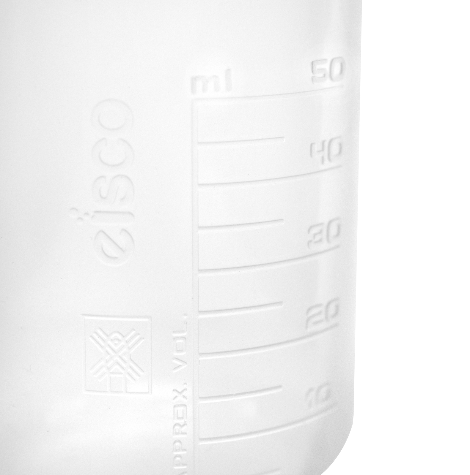 Plastic Beaker, 50ml – Polypropylene – Raised Graduations – Eisco Labs