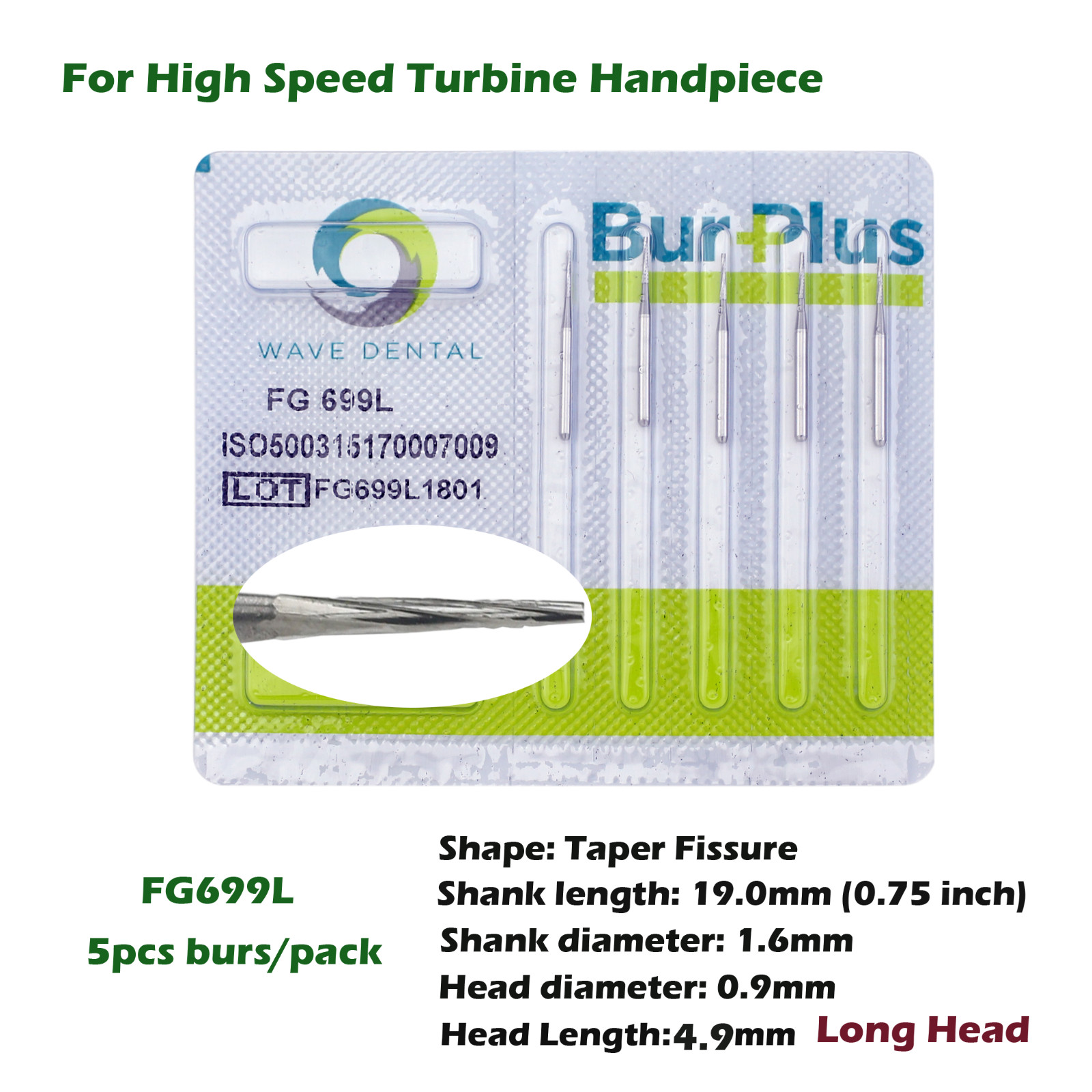 Wave Dental Surgical Burs High Speed FG 25mm Carbide Friction Grip Round 2 4 557
