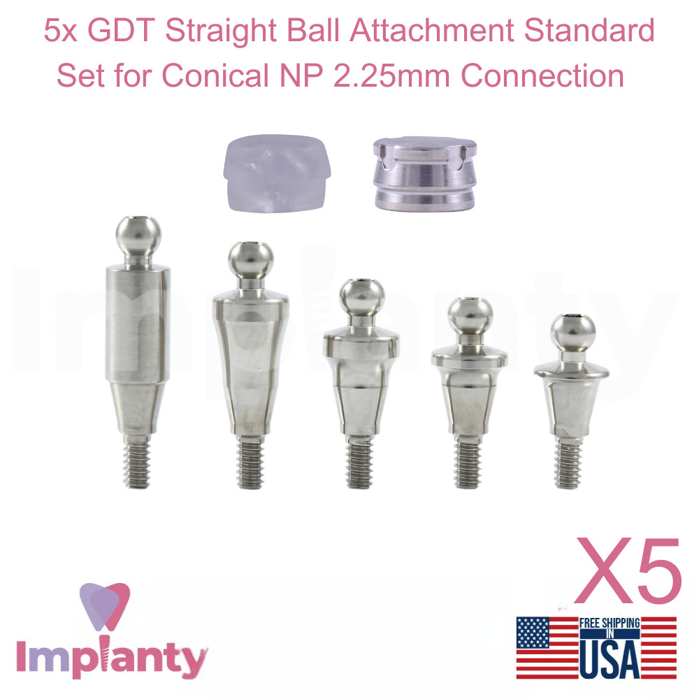 5x Dental Straight Ball Attachment Standard Set Conical Connection NP 2.25mm