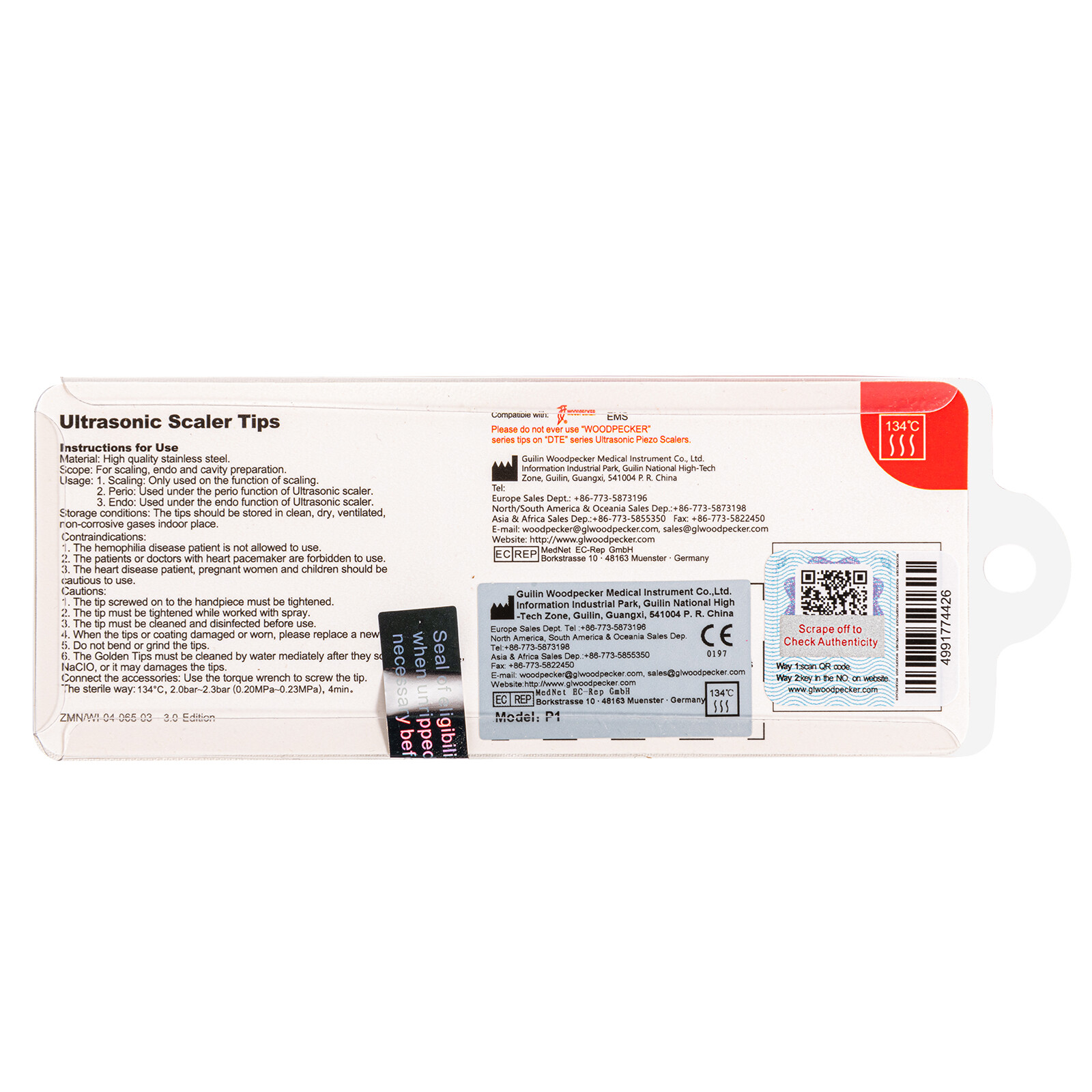 5Pcs/Set Original Woodpecker Dental Perio P1 Tips Set For EMS Ultrasonic Scaler