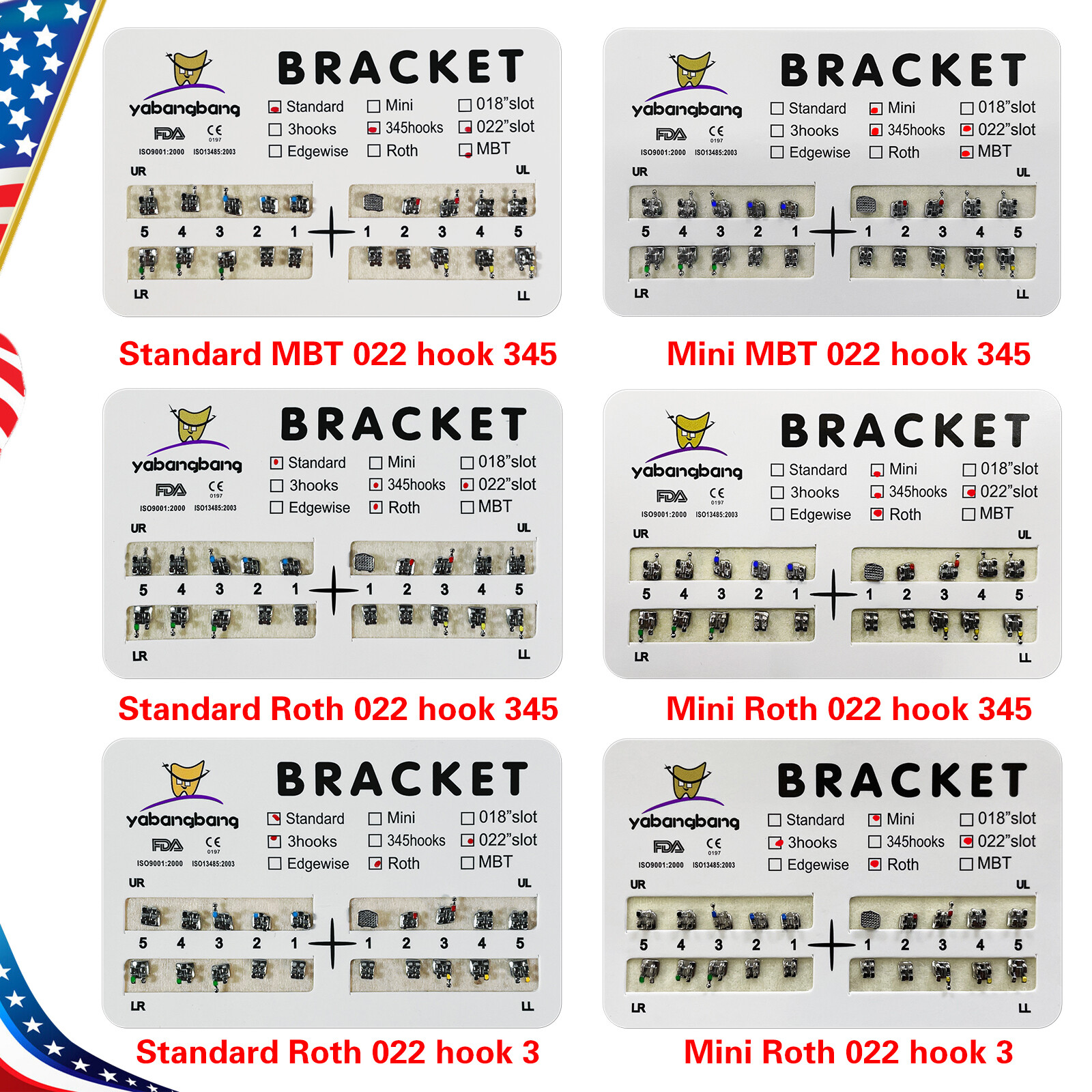 10-200Packs Standard/Mini Roth/MBT Slot.022 Orthodontic Brackets Braces AOR