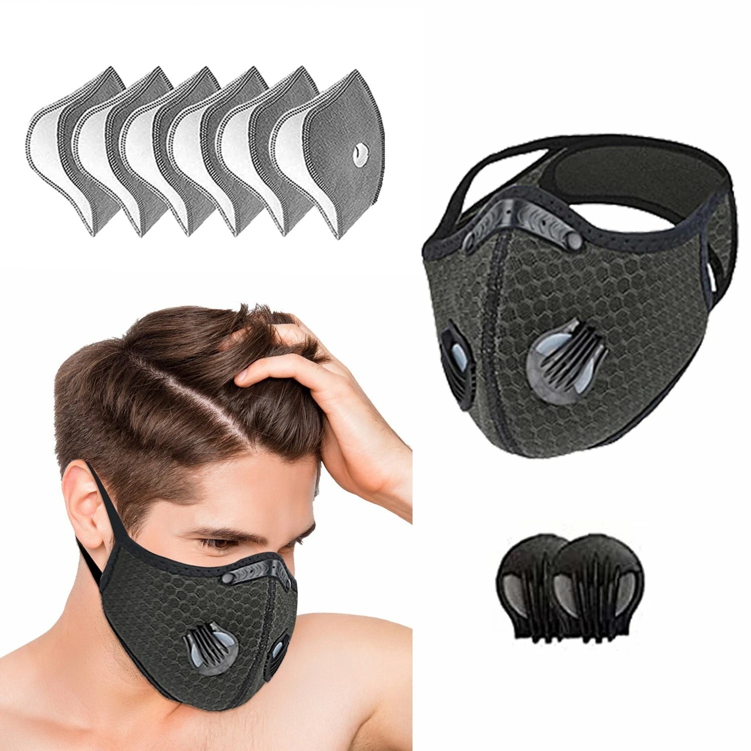 Half Face Cover Respirator Mask W/ Filters Anti Air Pollution Reusable Facepiece