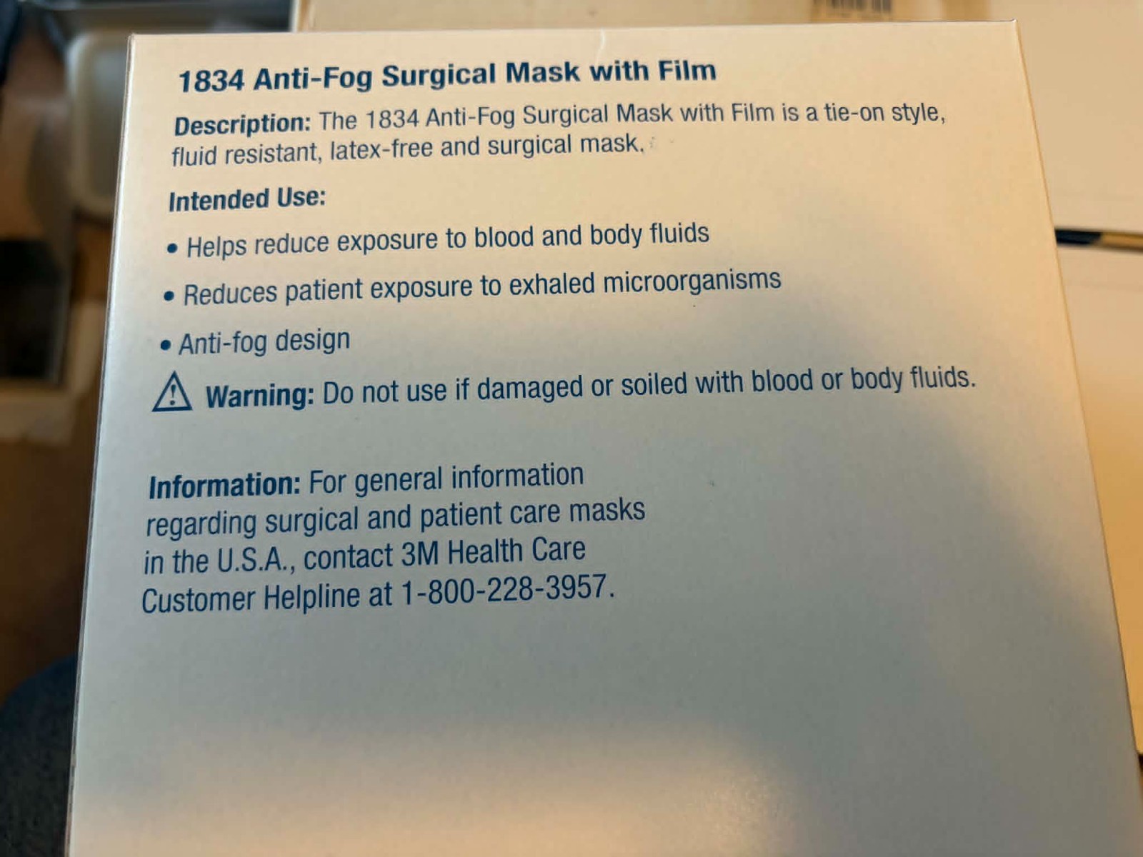 *50-Pieces* 3M Health Care 1834 Tie-On Anti-Fog Surgical Masks with Film
